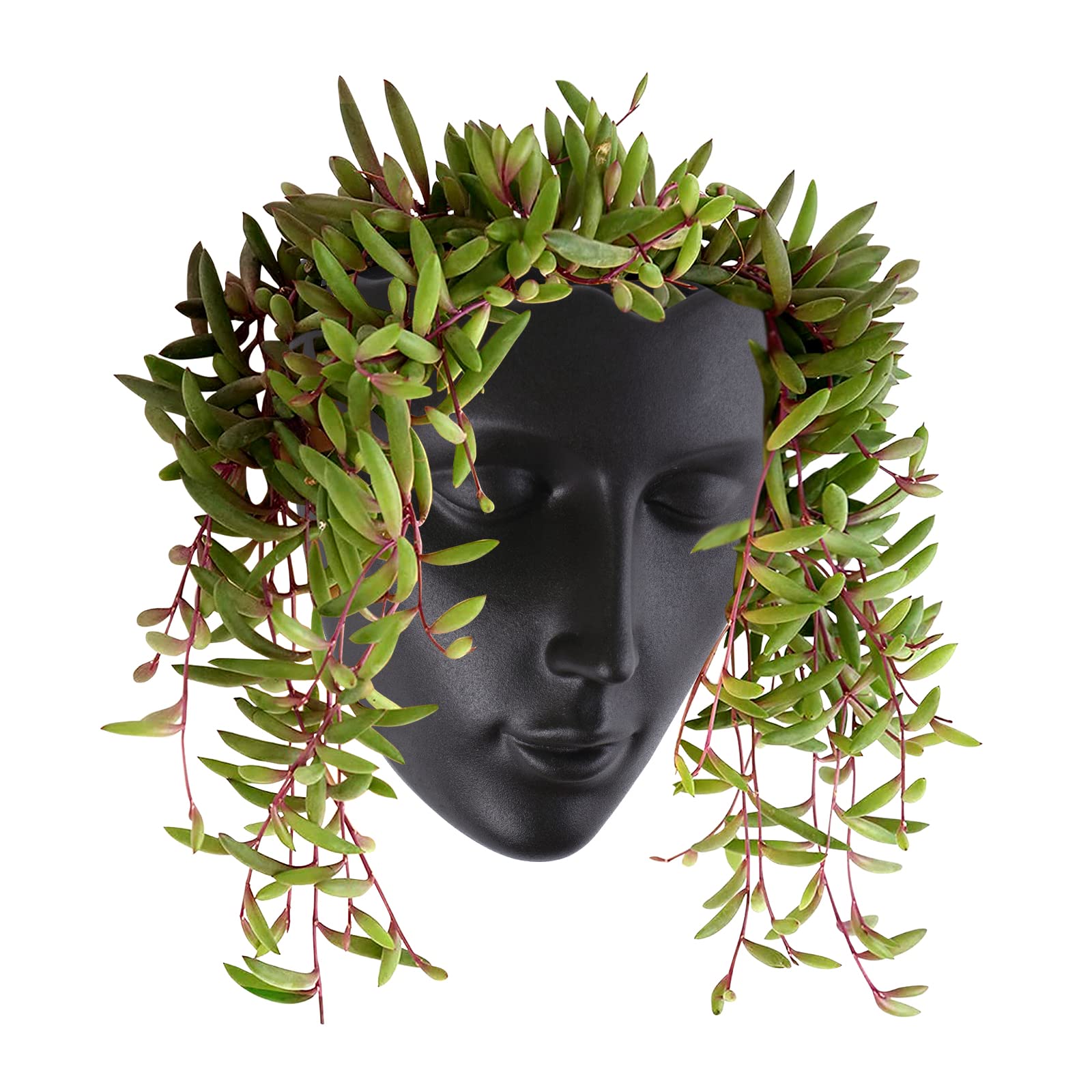 Unique Black Female Head Planter for Succulents - Indoor Wall Hanging Plant Pot with Drainage Hole | Perfect for Home Decor, Office Plants & Gift Ideas