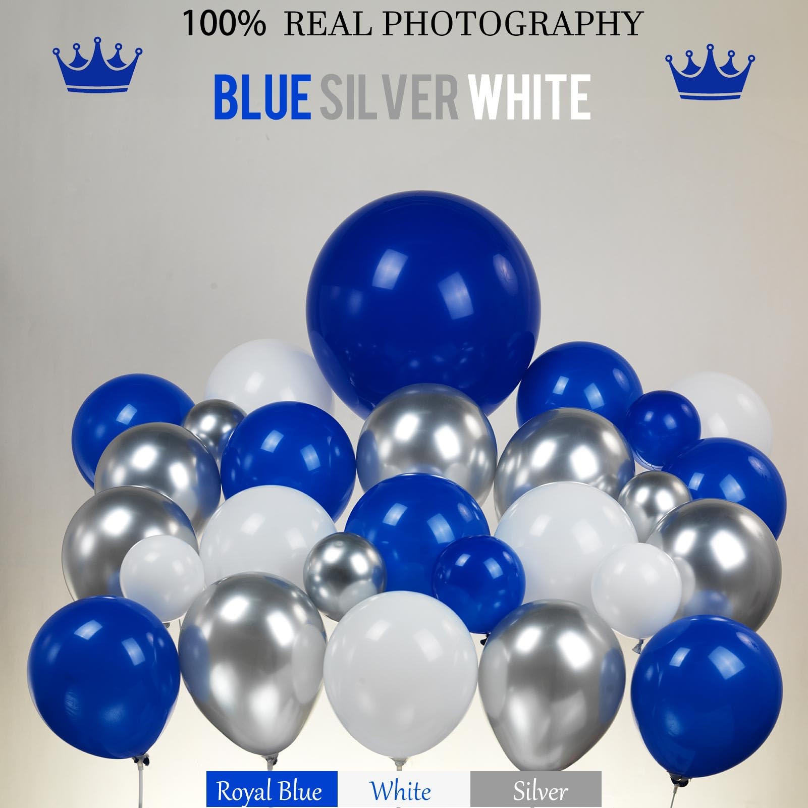 Royal Blue & White Balloon Garland Arch Kit - 143Pcs Winter Silver Balloons for Wedding, Baby Shower, Graduation, 21st Birthday Decorations | Perfect for Prince-Themed Parties & Men's Celebrations