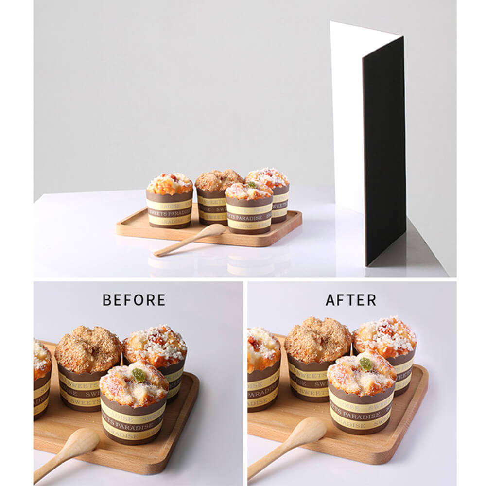 Mini Table Top V Flat Light Reflector Board - Soft Silver, Black & White - 29x42x0.5cm - Perfect for Product Photography, YouTube Videos & Portrait Lighting