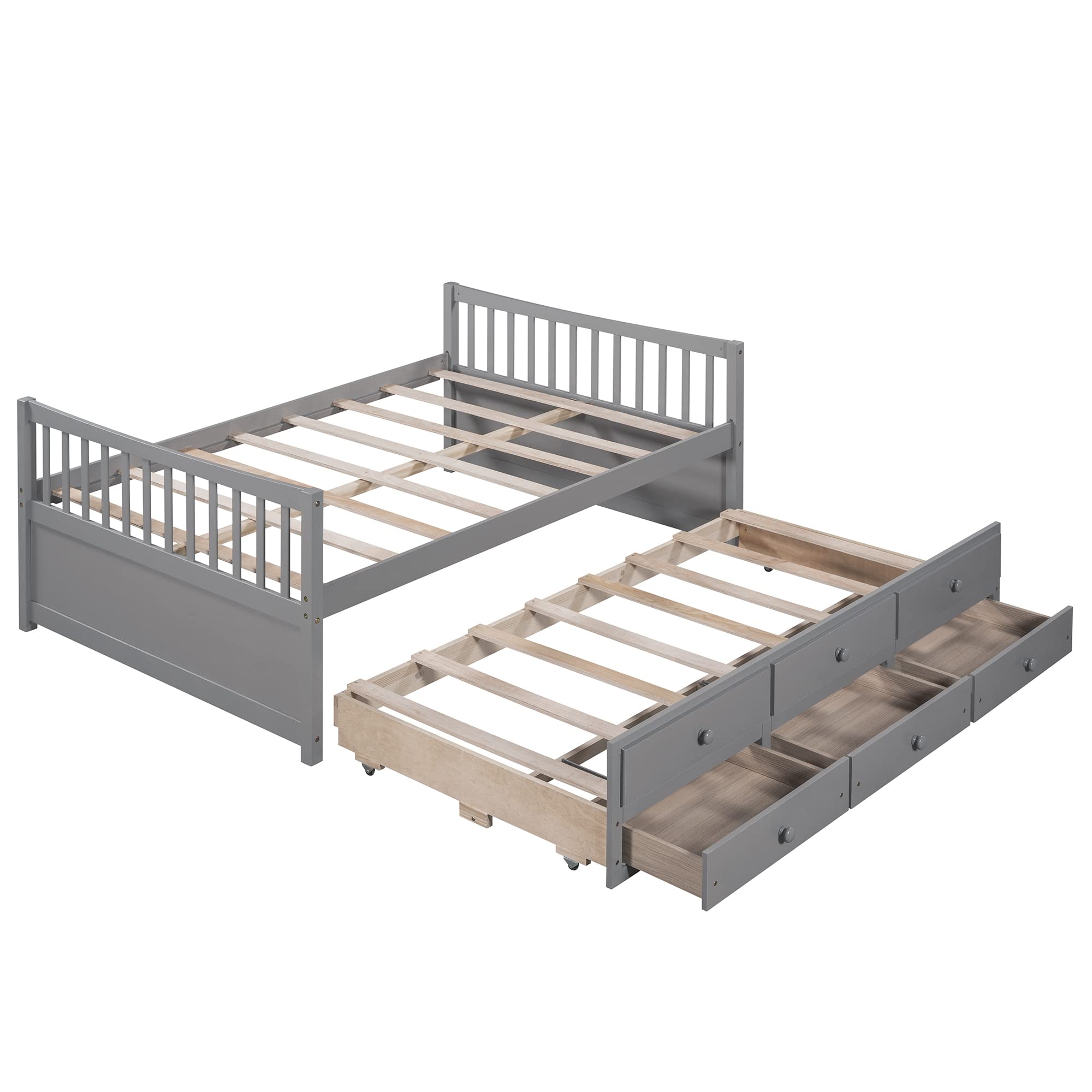 **Harper & Bright Designs Full Size Daybed with Twin Trundle & 3 Storage Drawers – Wooden Captain’s Bed for Kids, Guests & Sleepovers – Space-Saving Platform Bed (Gray) – Perfect for Small Rooms, Dormitories & Guest Bedrooms**