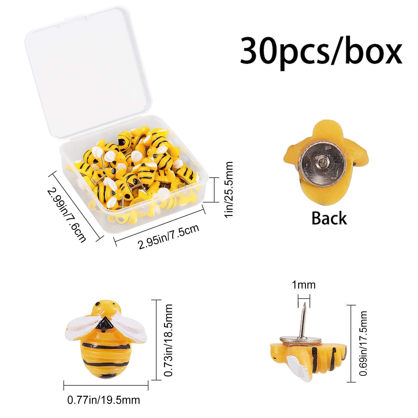 GORGECRAFT 30pcs Bee-Shaped Thumb Tacks - 0.7 Inch Iron Push Pins for Wall Decor, Photos, Maps & Bulletin Boards - Perfect for Home Office, Classroom & DIY Craft Projects