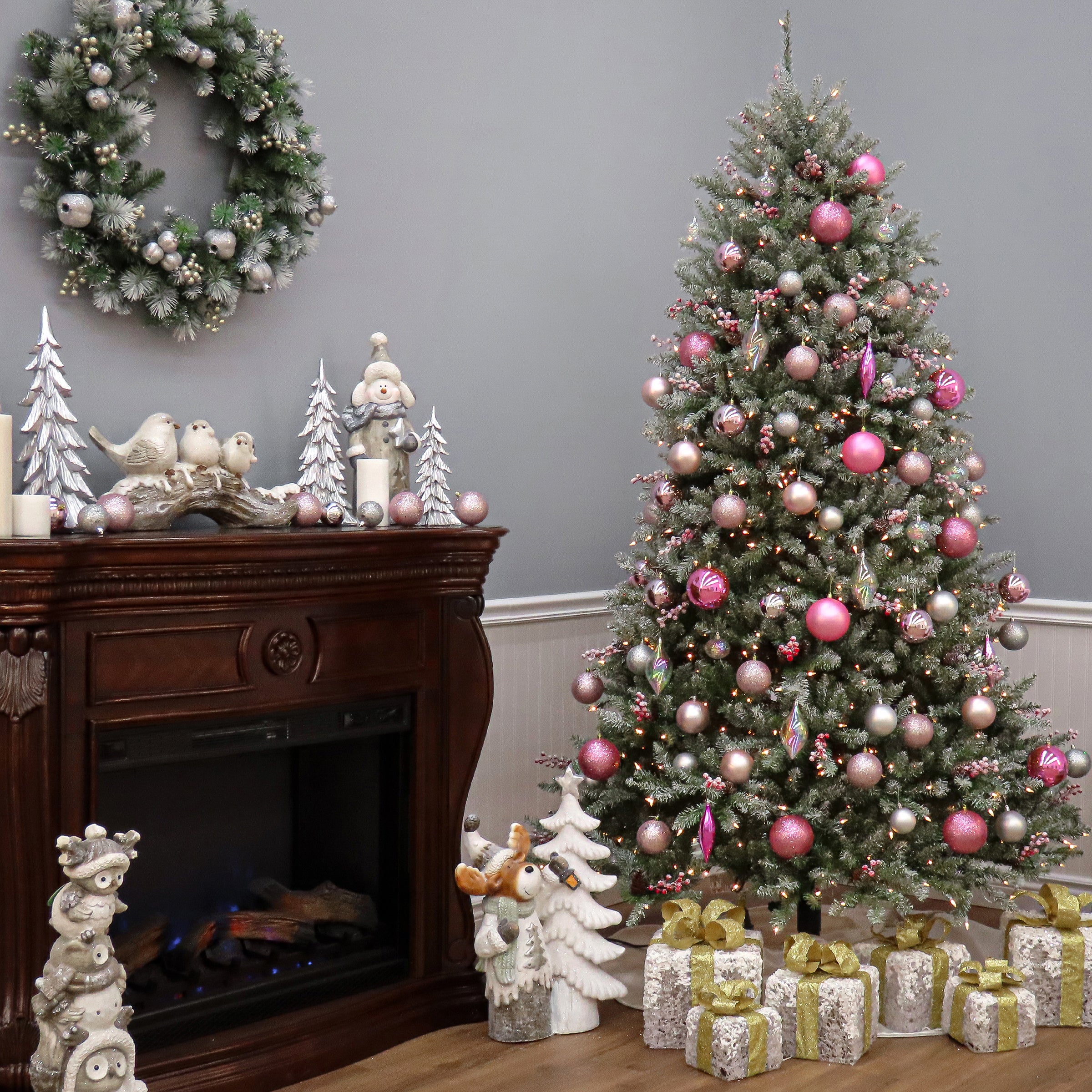 7.5 ft Pre-Lit Dunhill Fir Flocked Artificial Christmas Tree with 750 Clear LED Lights - Perfect for Holiday Home Decor, Living Room, Office & Party Decoration