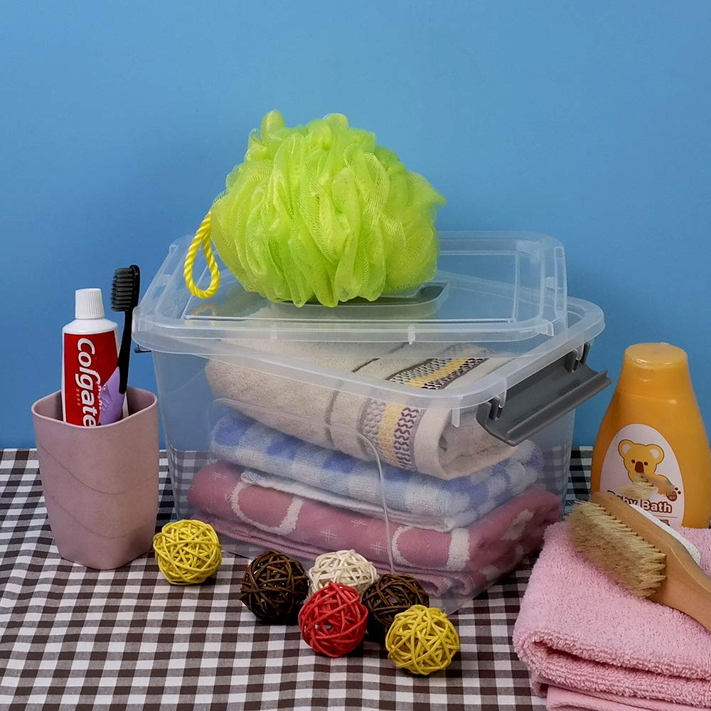 Bringer 6-Pack 5L Clear Plastic Storage Box with Latch, Small Organizer Bins for Home, Office, Craft Supplies & Toy Organization