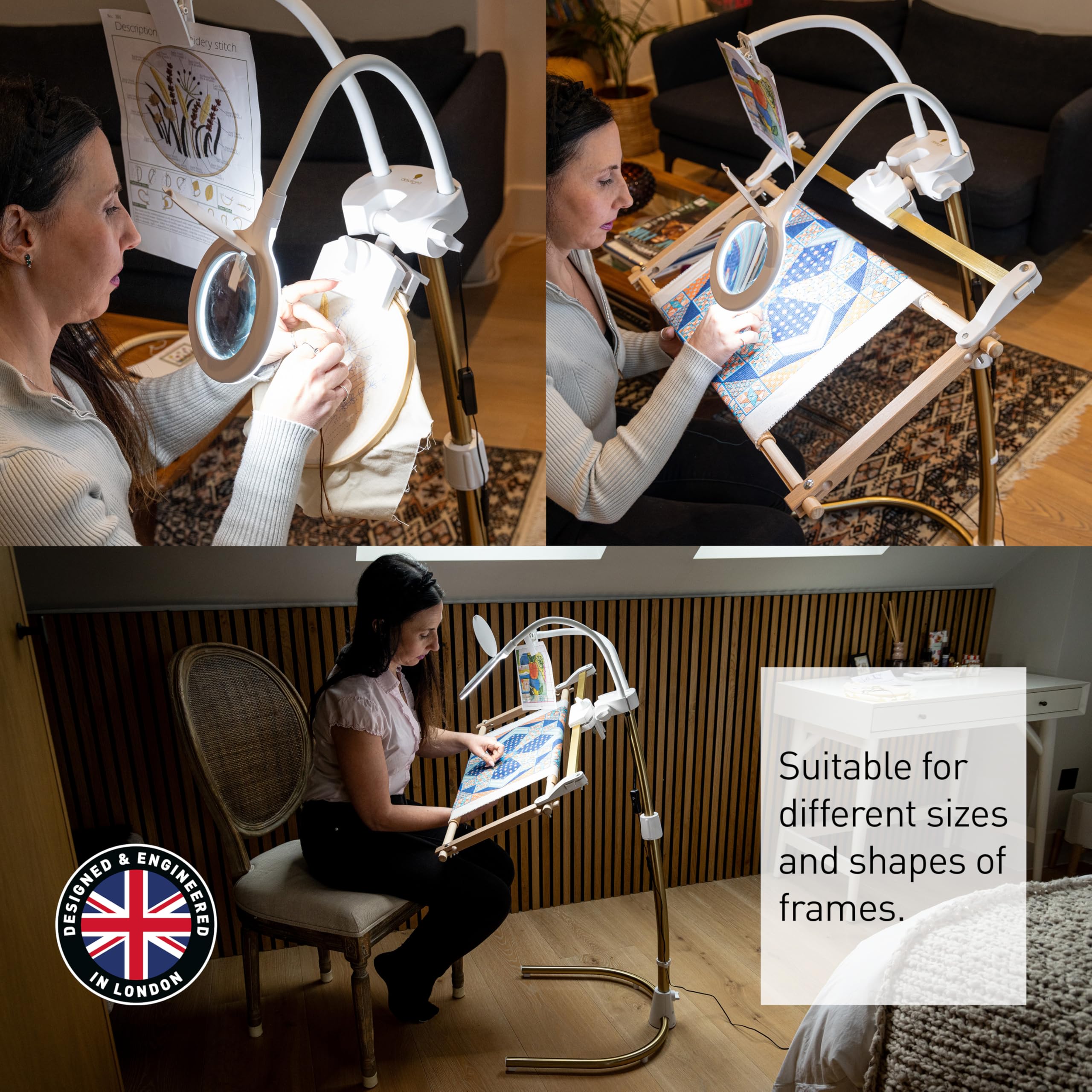 Daylight Company Stitchsmart Stand - Adjustable Embroidery Hoop Stand with 360° Rotation | Hands-Free Cross Stitch & Needlework Holder for Art, Craft & Sewing Projects | Perfect for Embroidery, Quilting & DIY Home Decor (White)