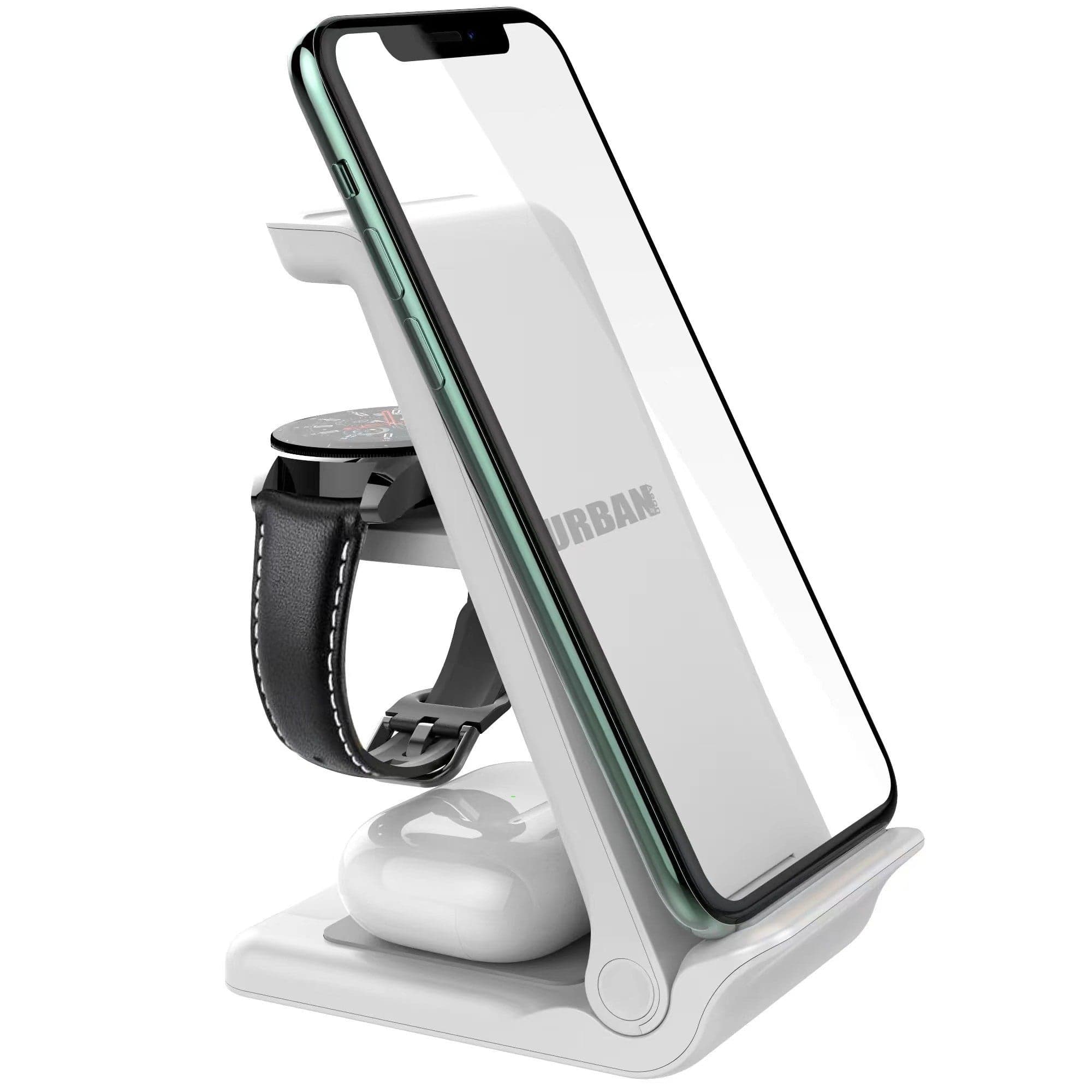 3-in-1 Wireless Charger Stand for iPhone, Android & AirPods - Fast Charging Station for Bedroom, Office & Travel | Qi-Certified Multi-Device Charging Pad with LED Display