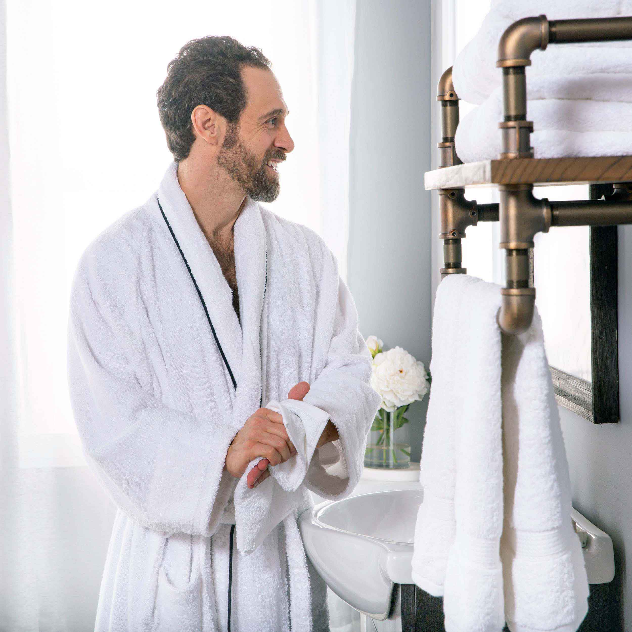 Premium Cotton Unisex Bathrobe for Adults - Soft, Fluffy & Highly Absorbent - White Embroidered Spa Robe for Relaxation, Hotels & Home Comfort