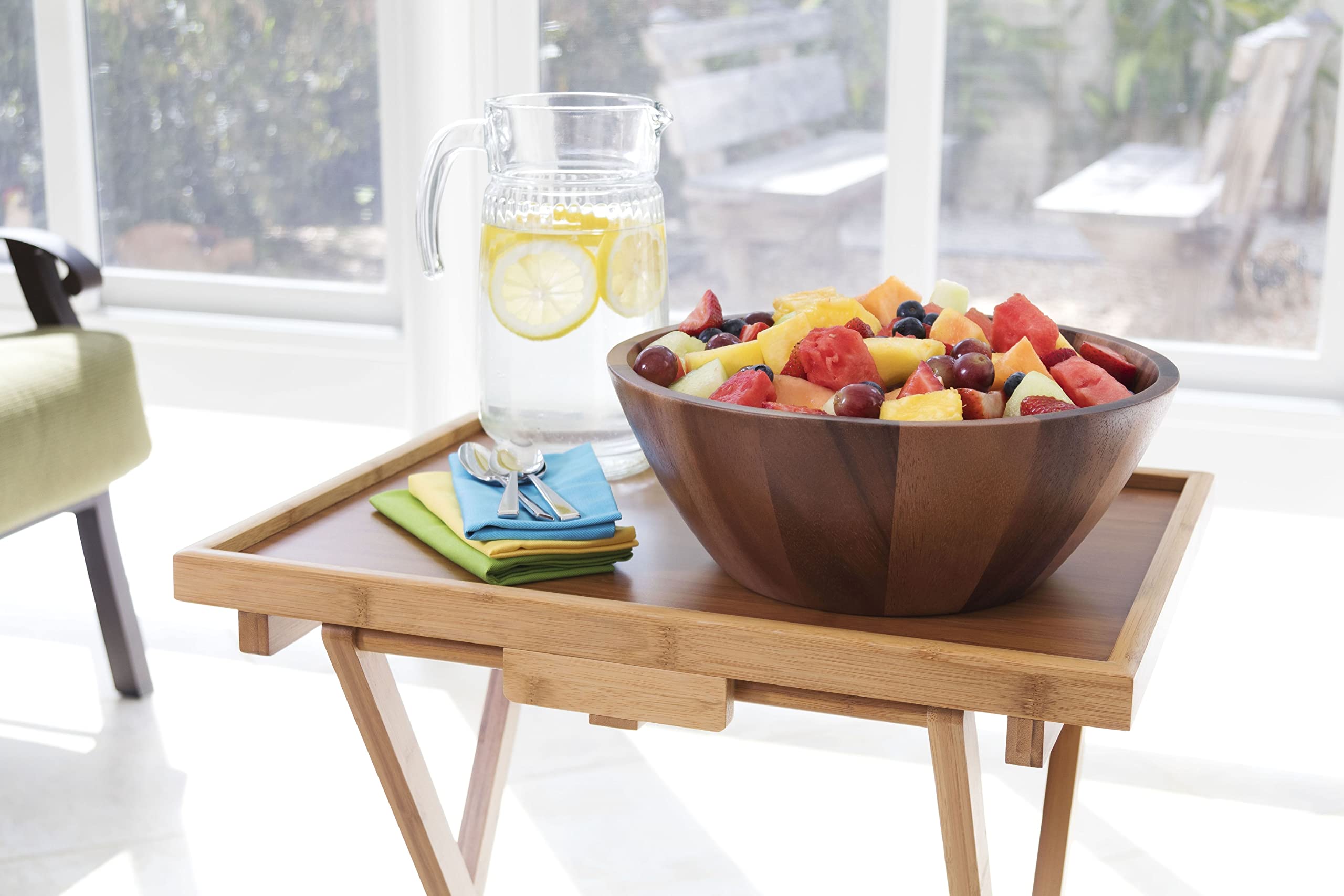 Lipper International Bamboo Wood Folding Snack Table Trays - Set of 2 | Portable Serving Tray for Kitchen, Home, Office & Playroom | Perfect for TV Dinners, Breakfast in Bed & Kids Snack Time