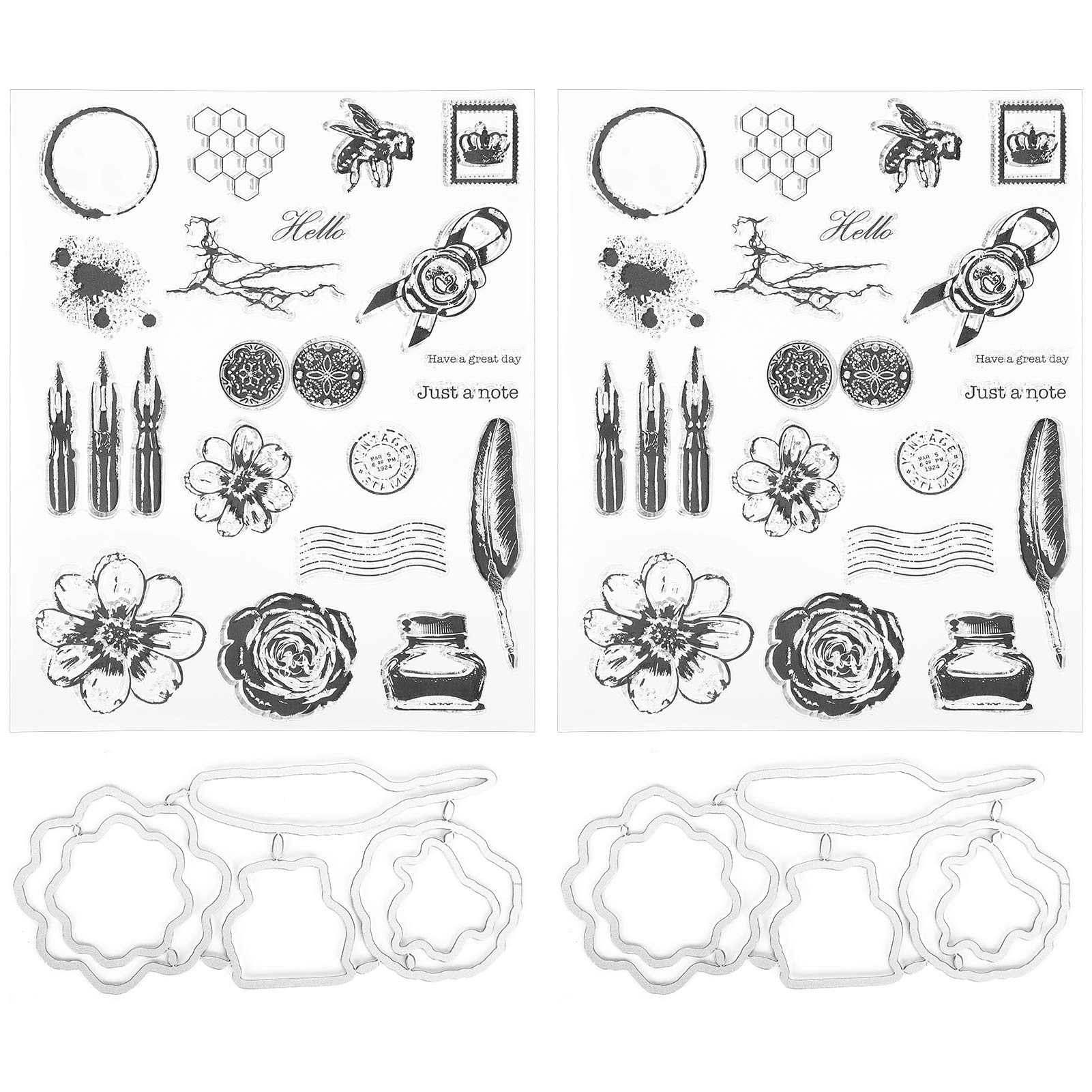 Clear Rubber Stamps - 'Have a Great Day' Words Transparent Silicone Stamps, 2-Piece Set with Feather Pen for DIY Card Making, Scrapbooking, Journaling & Craft Decorations - Perfect for Greeting Cards, Invitations & Memory Books