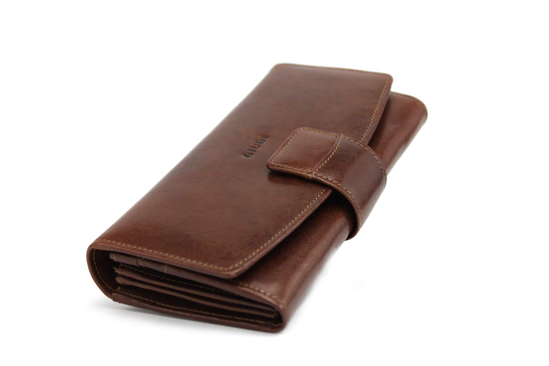 GIUDI Women's Leather Wallet - Genuine Cowhide Coin Purse & Card Holder - Made in Italy - Brown (9.6x18.6x3 cm) - Stylish Gift for Her - Perfect for Everyday Use & Travel