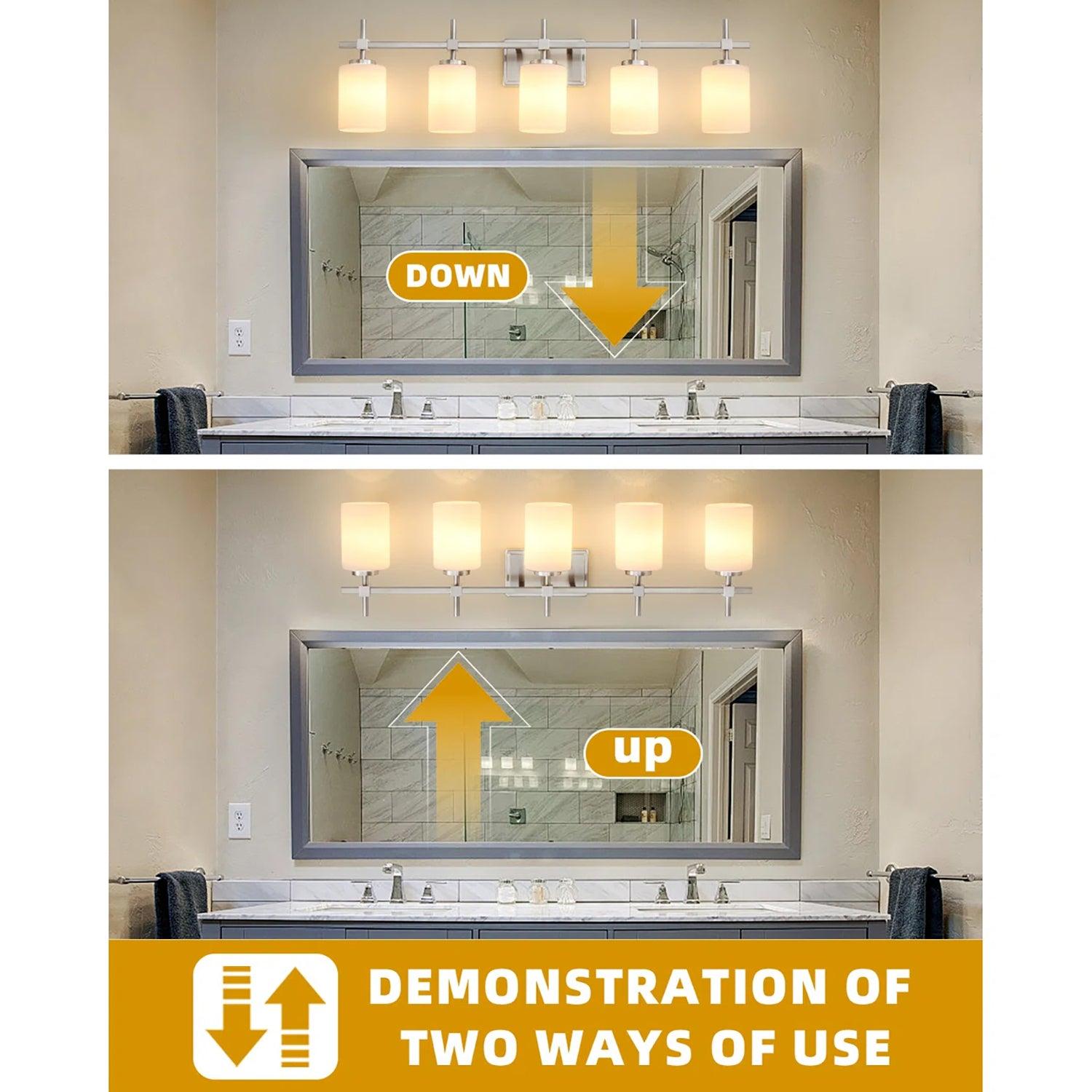 Jasper Modern Frosted Glass 5-Light Bathroom Vanity Light Fixture - Elegant Lighting for Bathroom, Powder Room & Dressing Area
