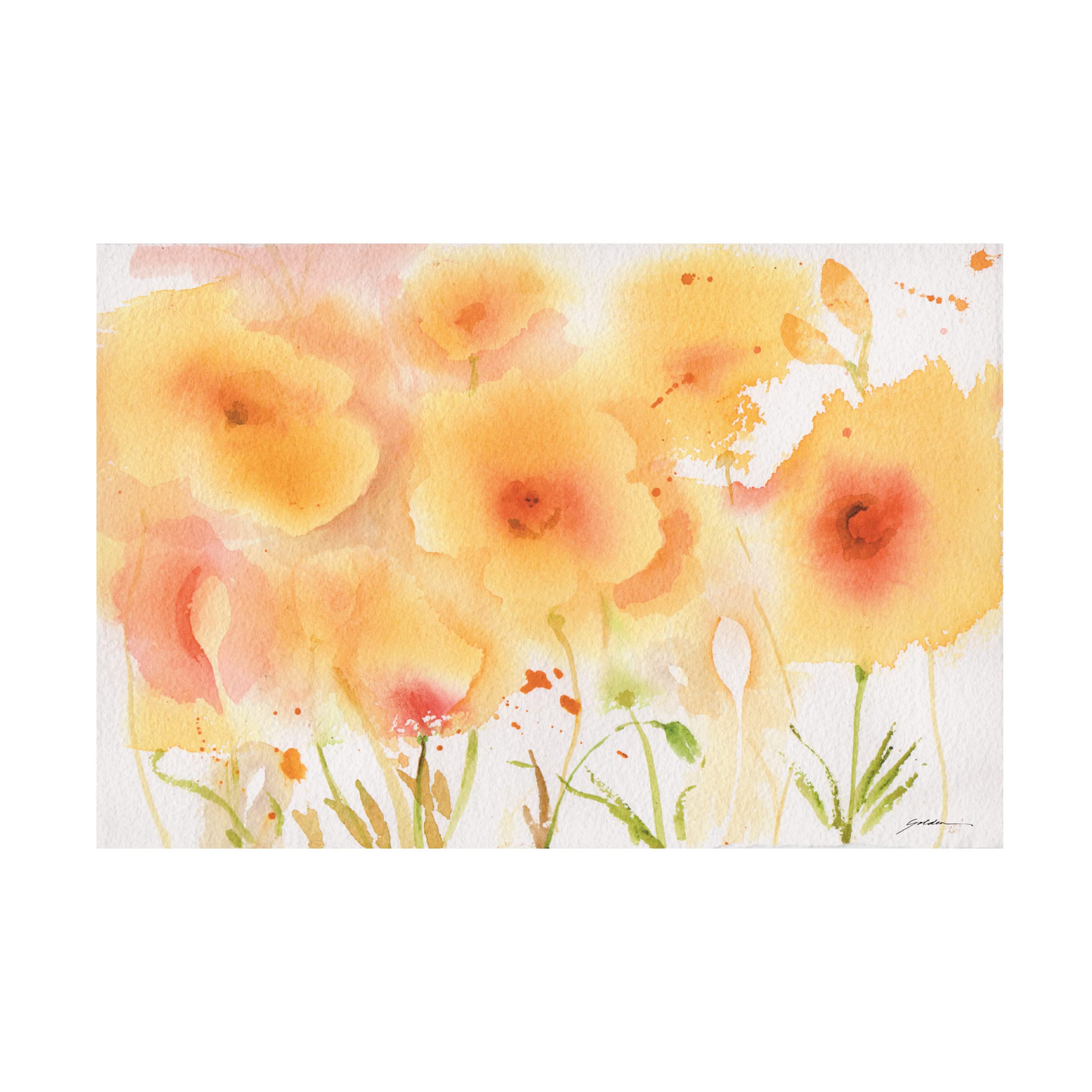 Sheila Golden 'Garden of Gold' Framed Canvas Wall Art - Modern Floral Home Decor for Living Room, Bedroom & Office