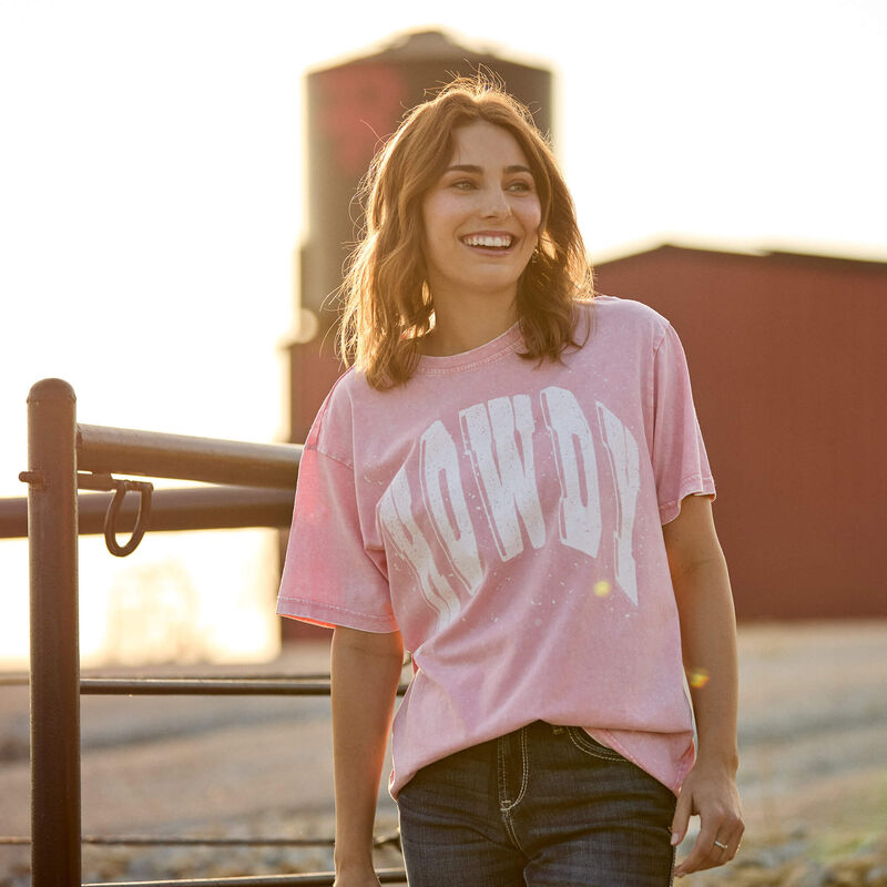Ariat Howdy T-Shirt for Women - Soft Cotton Pink Western Tee - Perfect for Rodeo, Country Concerts & Casual Wear