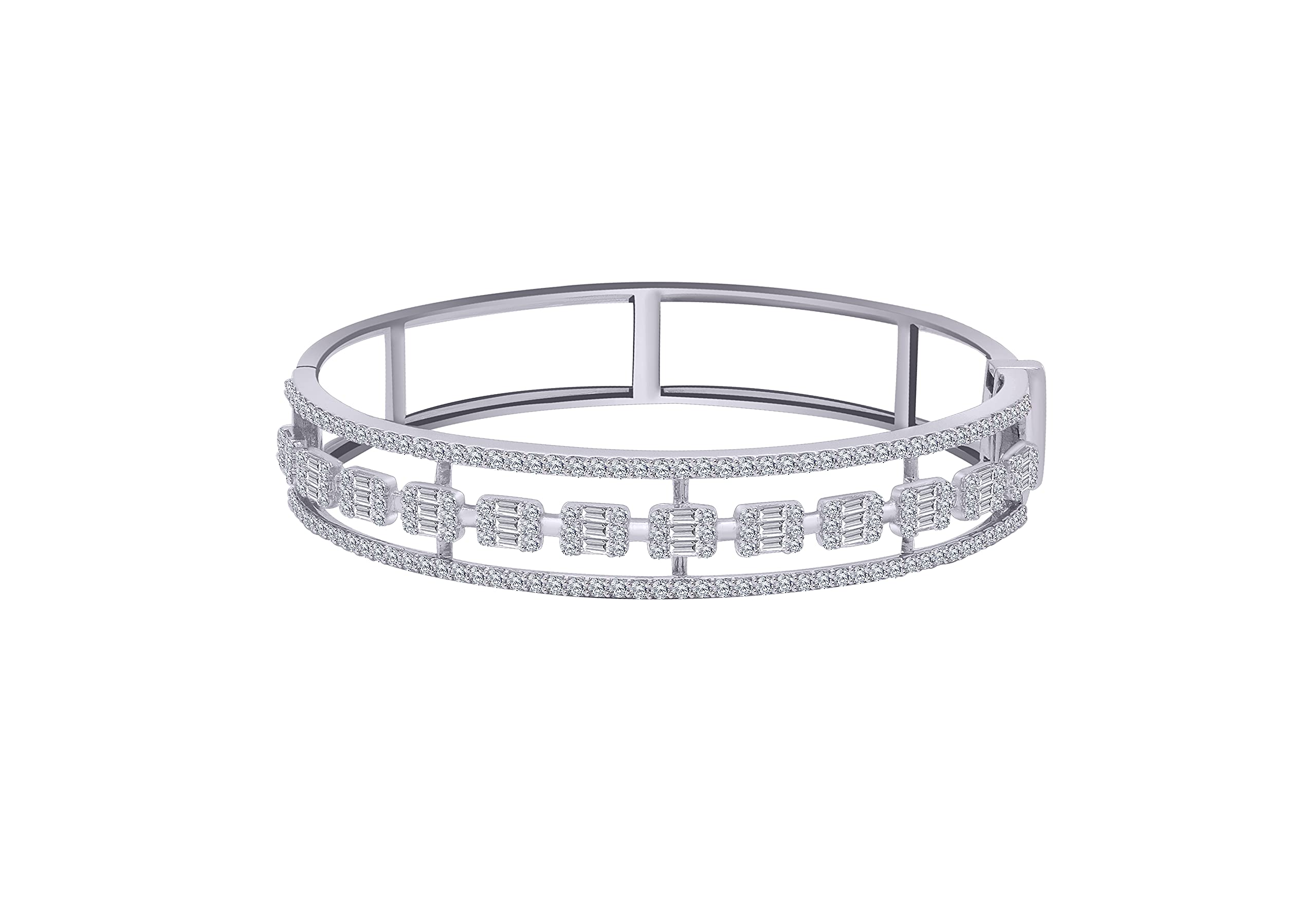2.45CT Round & Baguette White Simulated CZ Diamond Halo Bangle Bracelet for Women - 14k Gold Over Sterling Silver - Elegant Jewelry for Weddings, Parties & Special Occasions
