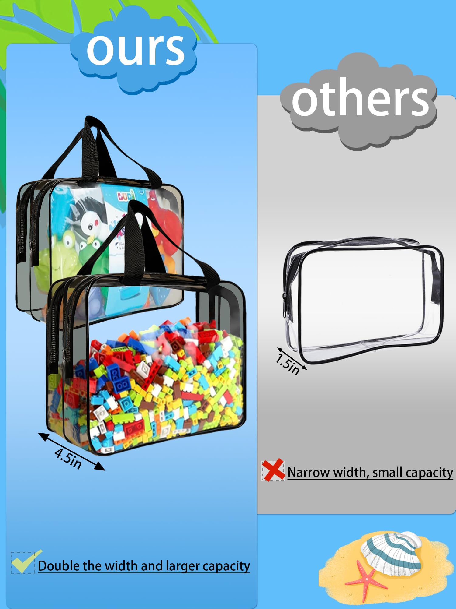 Double-Layered Large Toy Storage Bags - Reusable Clear PVC Organizer with Zipper for Building Blocks, Board Games & Puzzles | Waterproof Travel Storage for Kids Toys, Respirator & Nebulizer | Perfect for Home Organization, Travel & Playroom Storage