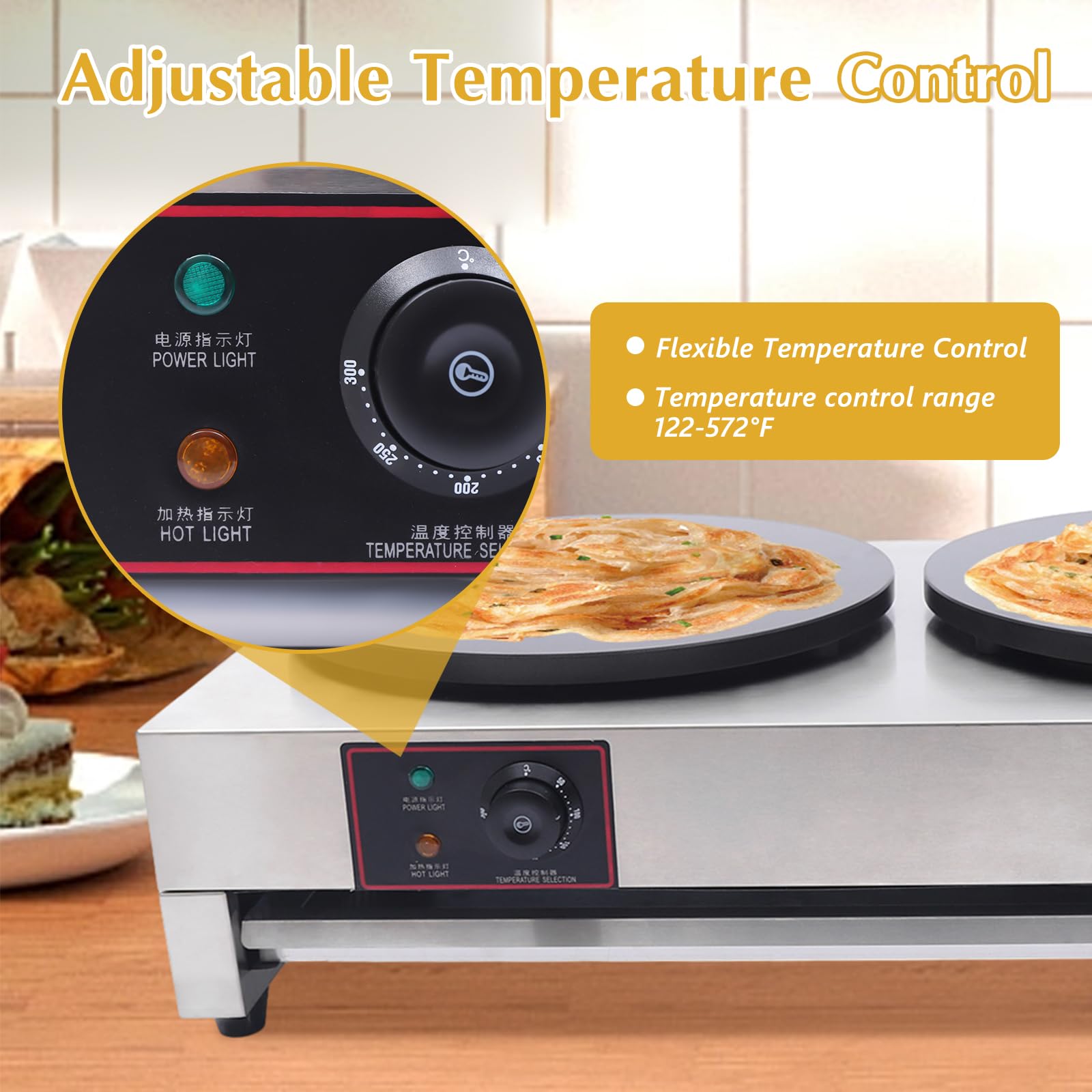 **Commercial Electric Crepe Maker Machine – 2-Burner Non-Stick Pancake Griddle, 110V Crepe & Pancake Baking Stove with Kitchen Rake – Perfect for Restaurants, Cafés, and Home Breakfast Cooking**