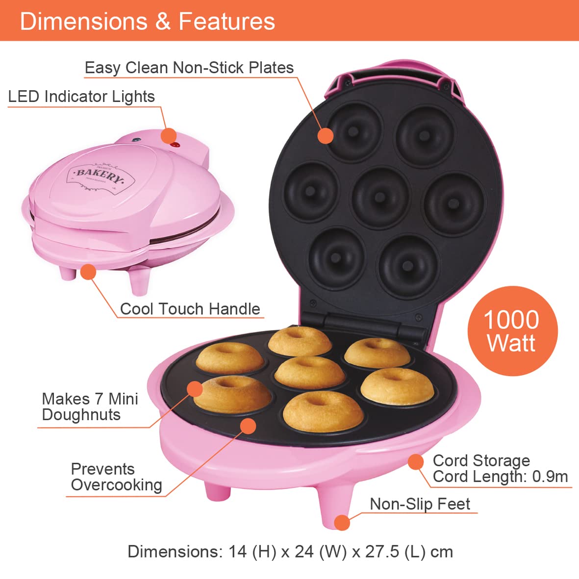 Mini Doughnut Maker Machine - Electric Donut Maker for Homemade Donuts, Perfect for Breakfast, Snacks & Parties - Compact & Easy to Use