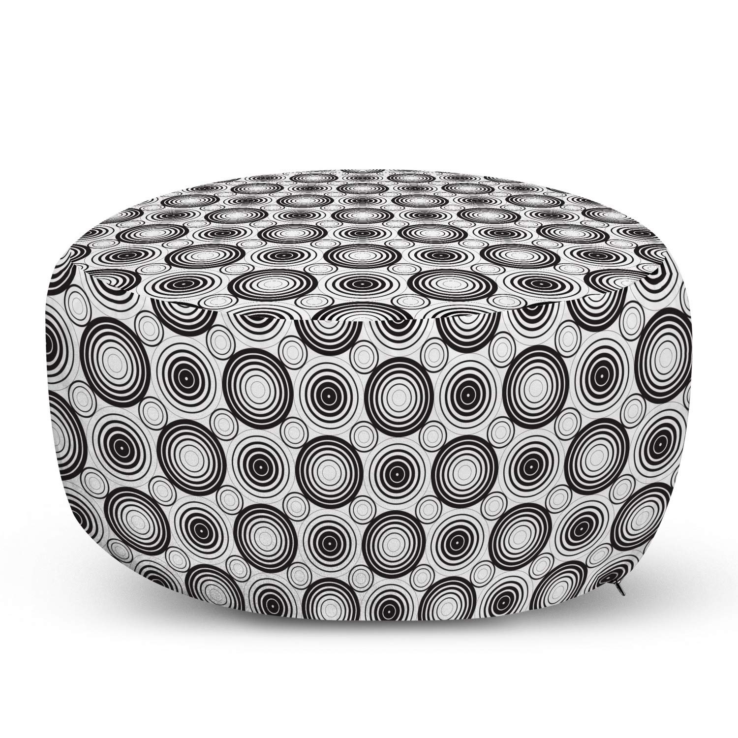 Ambesonne Black and White Geometric Pouf Cover with Zipper - Monochrome Mosaic Circle Pattern Minimalist Design - Soft Decorative Fabric Unstuffed Ottoman Slipcover 30