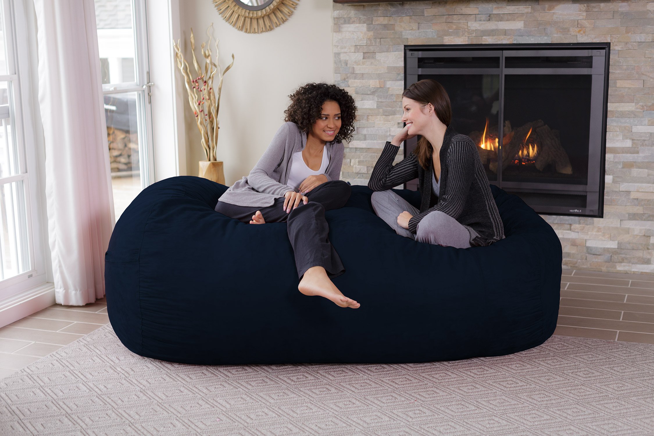 Chill Sack 7.5-Feet Memory Foam Bean Bag Chair - Ultra Soft Navy Blue Lounger for Adults & Teens - Perfect for Gaming, Movie Nights, Dorm Room & Living Room Relaxation