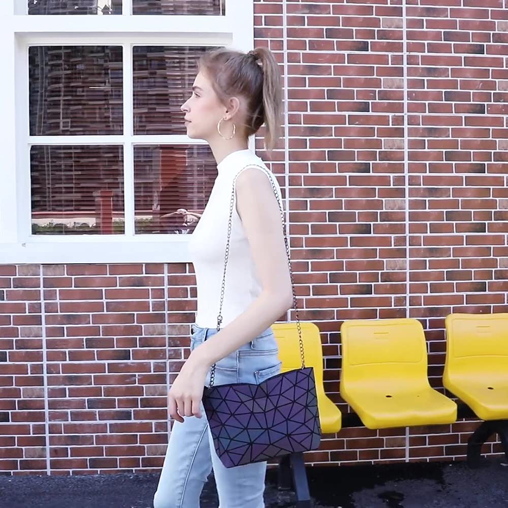 DIOMO Geometric Luminous Clutch Handbags for Women - Holographic Reflective Crossbody Bag, Shard Lattice Purse for Night Out, Party, and Special Events
