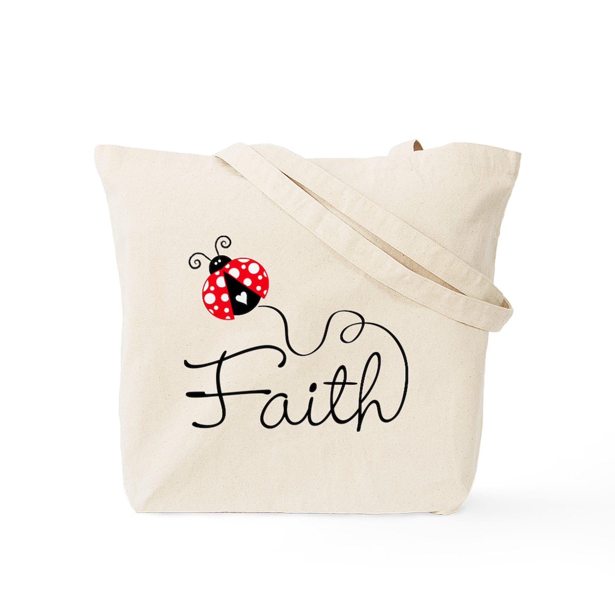 Ladybug Faith Tote Bag - Natural Canvas Reusable Shopping Bag for Women | Eco-Friendly Grocery Tote for Church, Bible Study & Daily Use