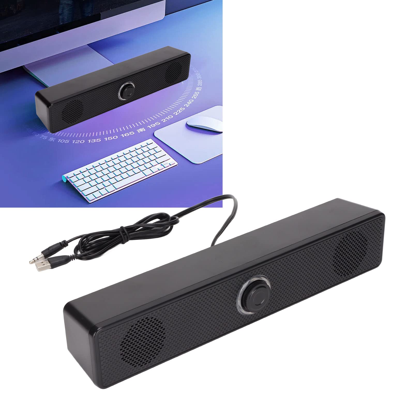 PUSOKEI Wired Computer Speakers with 3.5mm Input & USB Power, Volume Control Gaming Soundbar for PC, Desktop, Laptop, Monitor - Perfect for Home Office, Gaming, and Multimedia Use