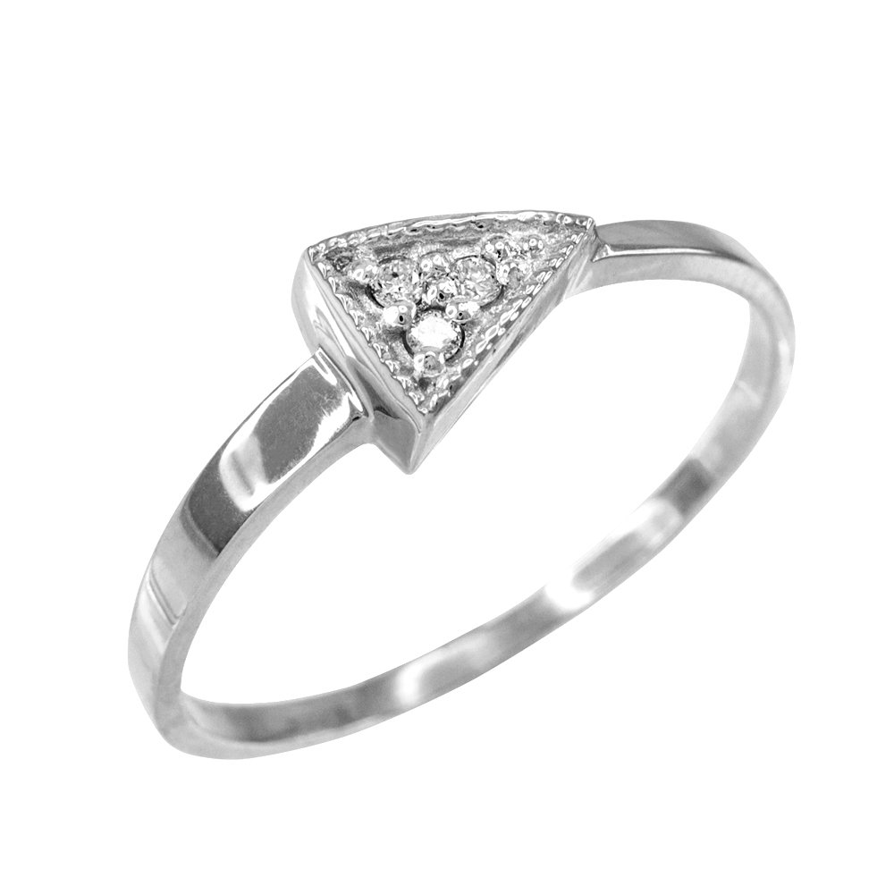 Modern Geometric Triangle Diamond Ring for Women - 14k White Gold Wedding, Engagement & Everyday Elegance Jewelry
