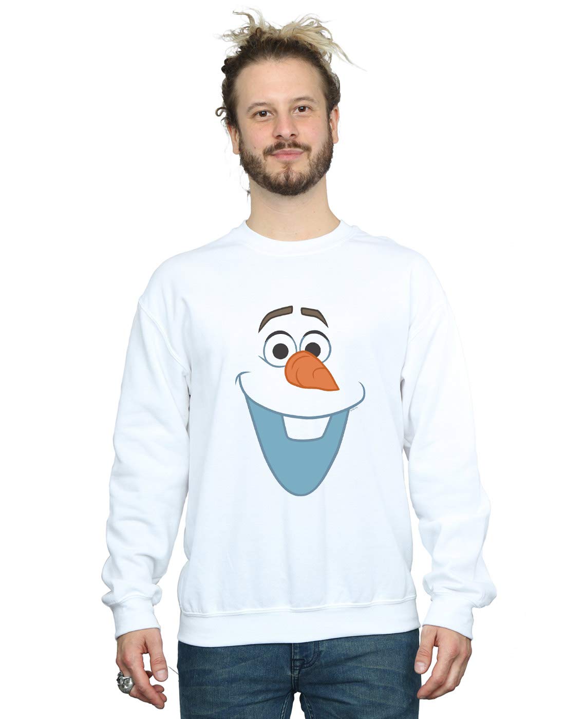 Disney Frozen Olaf Men's Pullover Sweatshirt - White, Large Size | Cozy Winter Hoodie for Casual Wear & Disney Fans