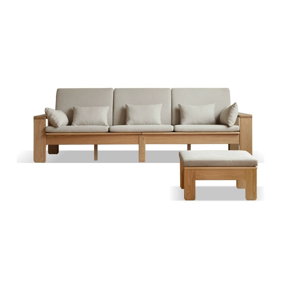 Modern Nordic Fabric Sofa - Solid Oak Wood Frame - Stylish & Durable Living Room Furniture for Small Spaces & Apartments