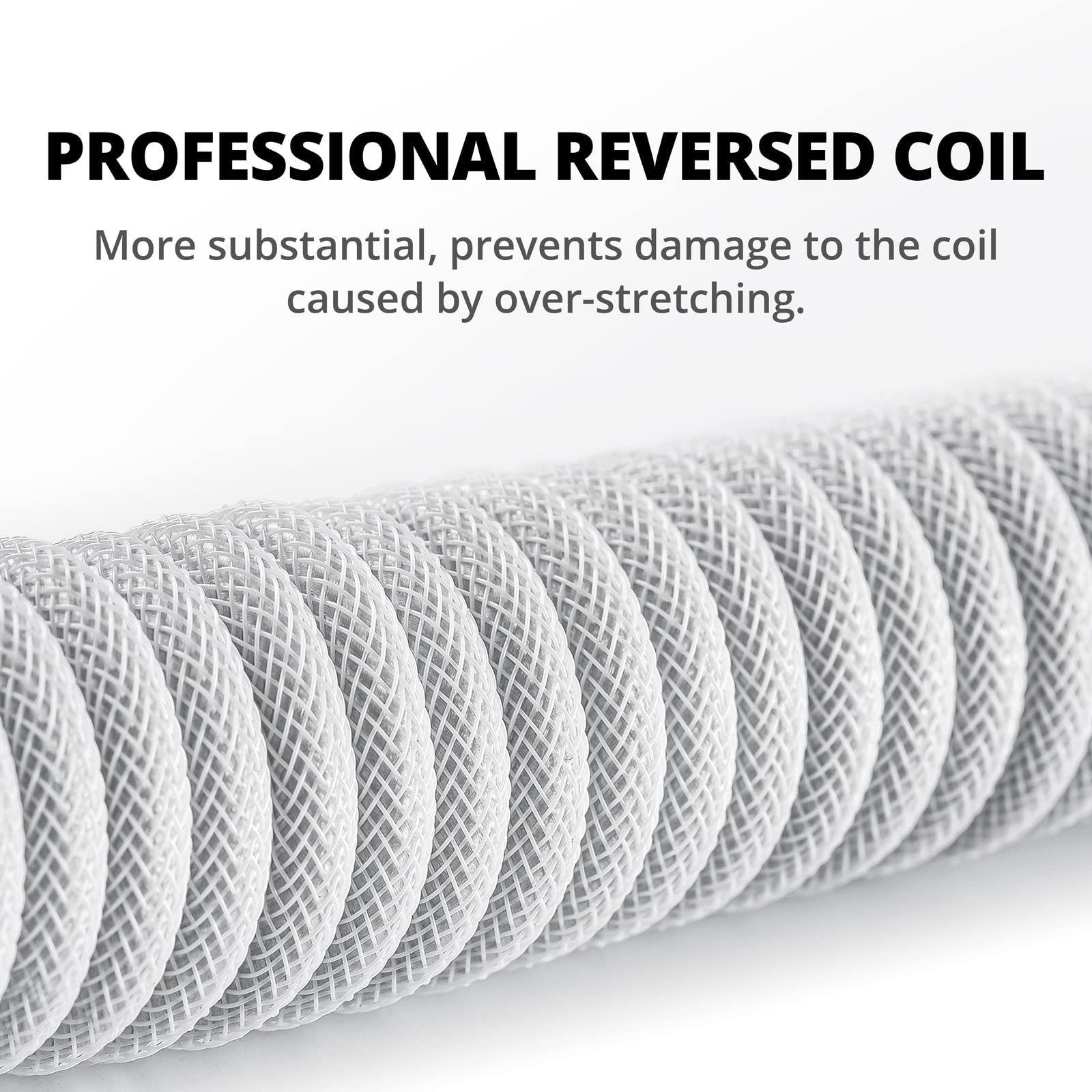 Premium Custom Coiled USB C Cable for Gaming Keyboards - Double-Sleeved Mechanical Keyboard Cable with Detachable Metal Aviator Connector (1.5M USB-C to USB-A, White) - Perfect for Esports, Streaming & Professional Gaming Setups