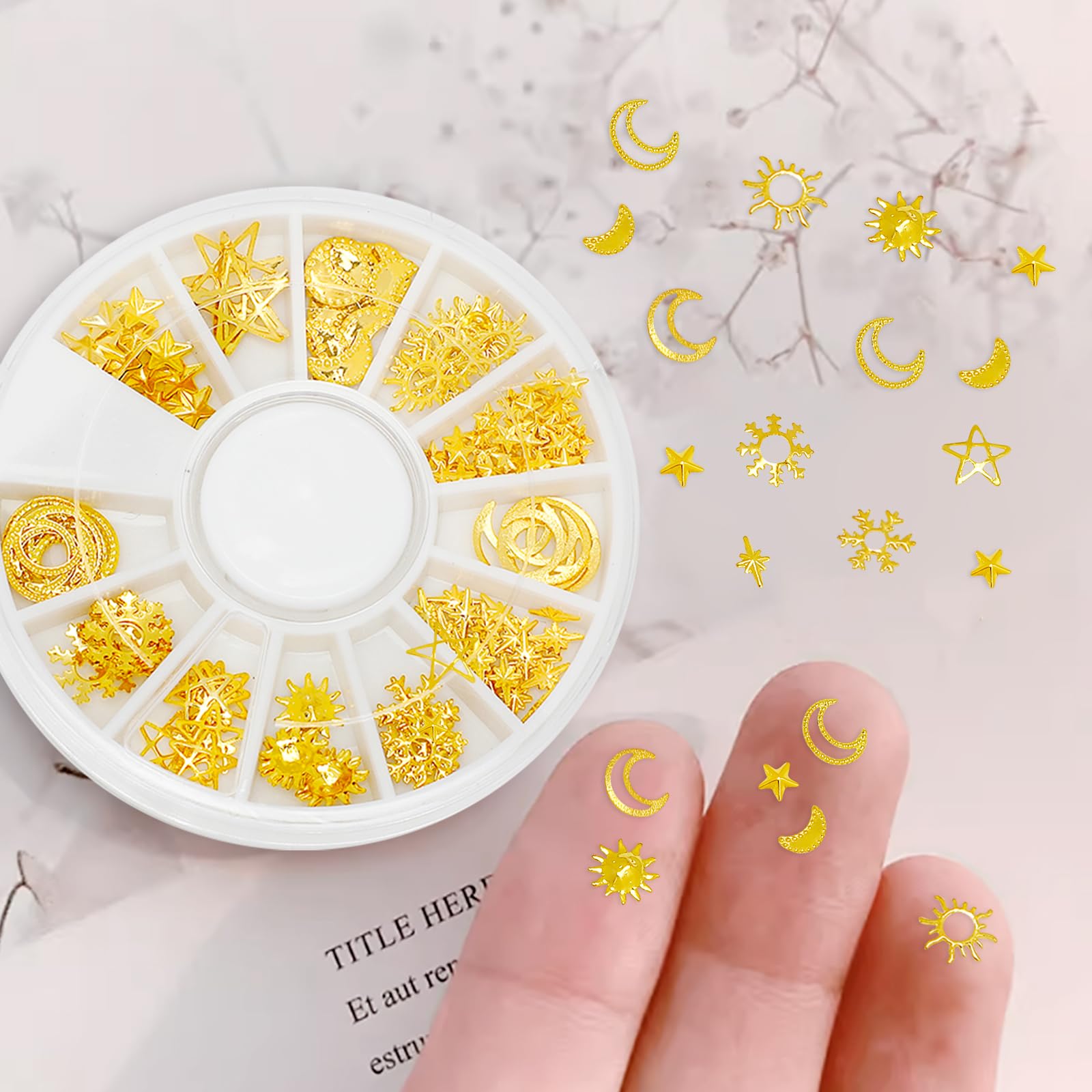 4 Boxes Gold 3D Star Moon Nail Charms - Metallic Studs & Rhinestones Nail Art Decorations for Women & Girls - Manicure Kit with Nail Art Supplies - Perfect for Acrylic Nails, DIY Nail Designs, Parties & Special Occasions