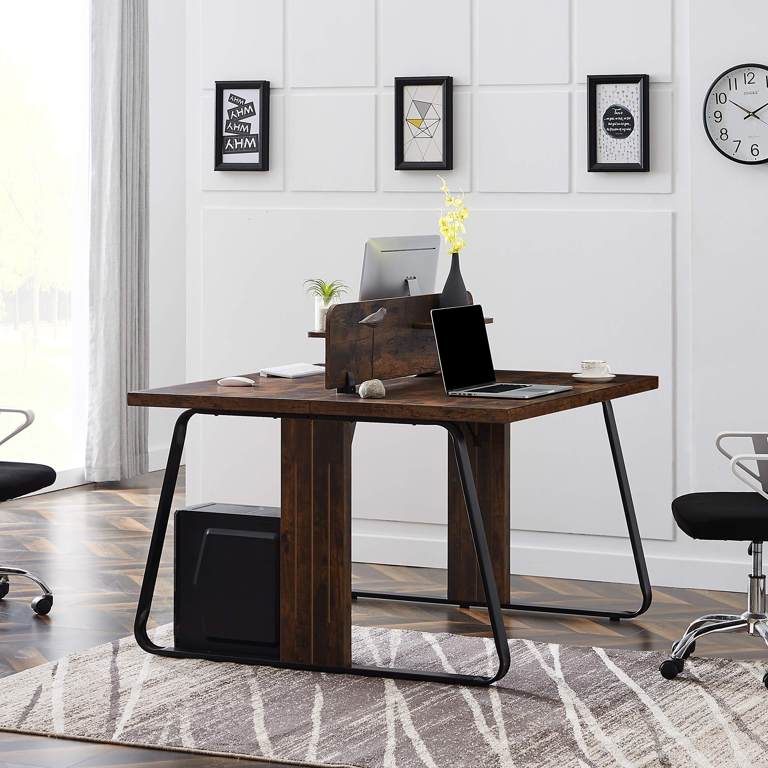 Double Computer Desk for Home Office - Sturdy Steel Frame & MDF Large Workstation for Two People | Perfect for Shared Workspaces, Gaming Setups & Remote Work