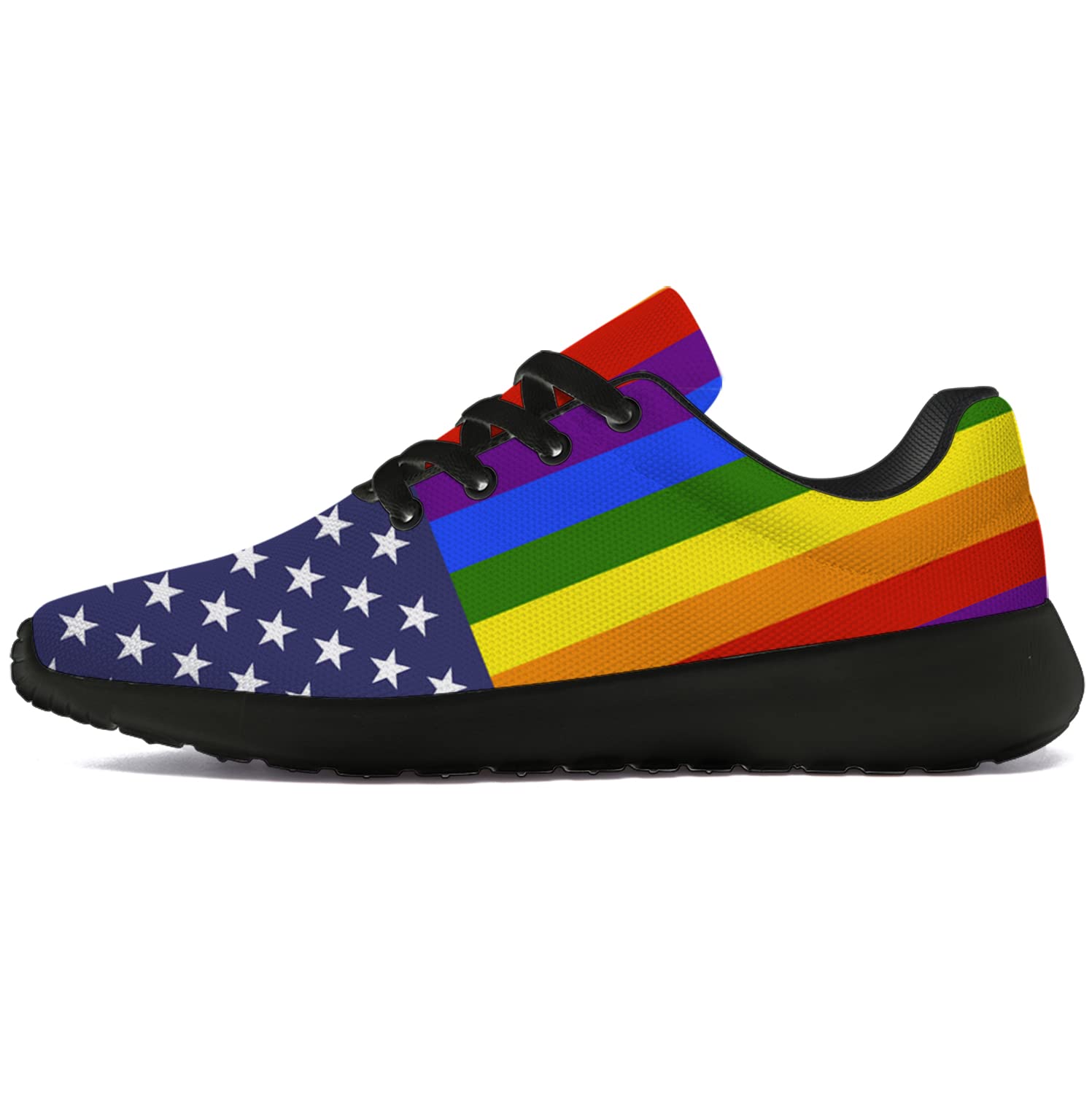 Rainbow Flag LGBTQ Running Shoes for Men & Women - Comfortable Walking & Tennis Sneakers - Gay Pride LGBT Lesbian Shoes - Size 11.5 Men/14 Women Black - Perfect for Pride Parades, Workouts & Casual Wear