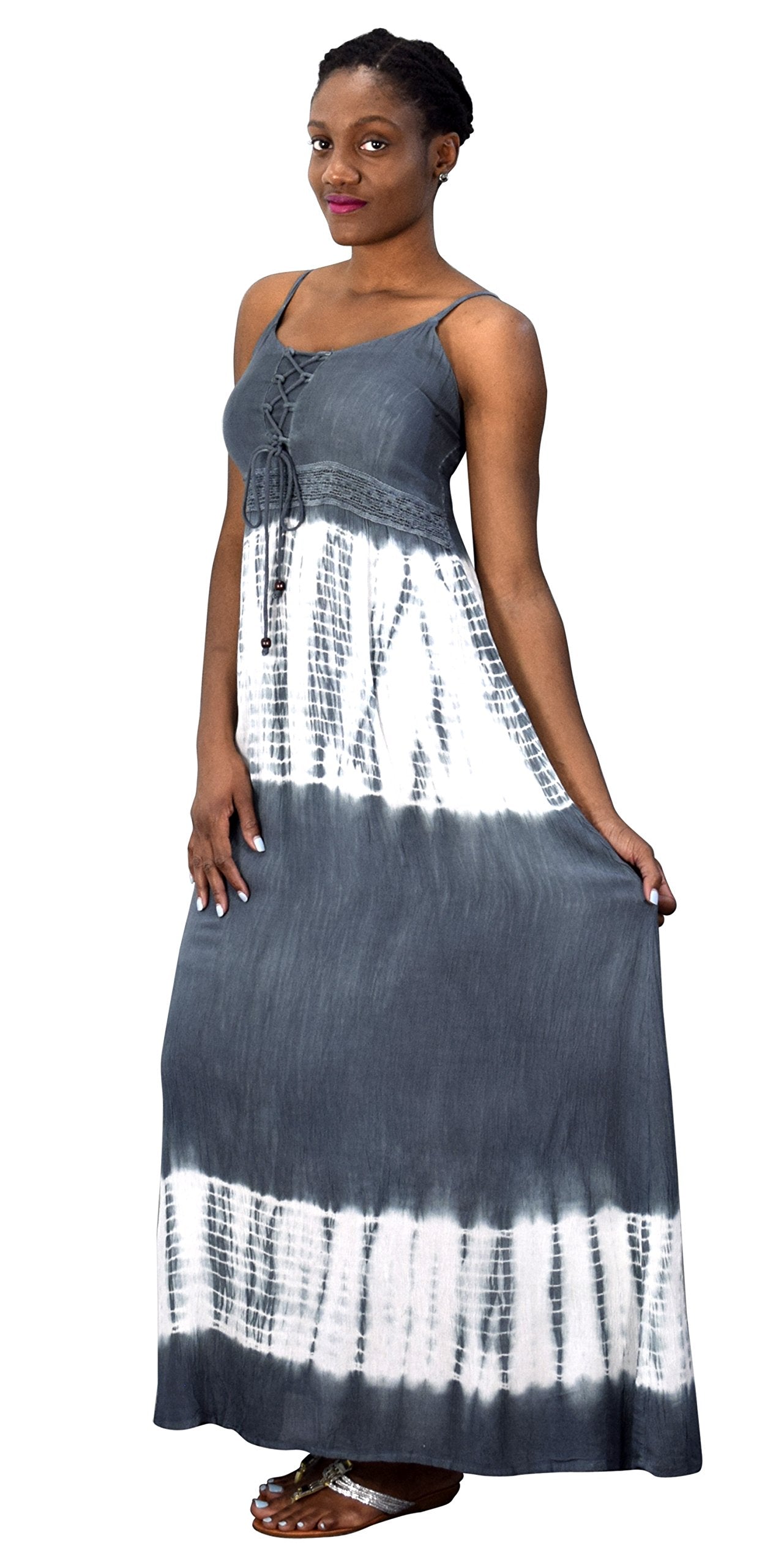 Women's Summer Fashion Spaghetti Strap Tie-Dye Crepe Maxi Dress - Boho Beach Coverup, Vacation Outfit, Party Wear