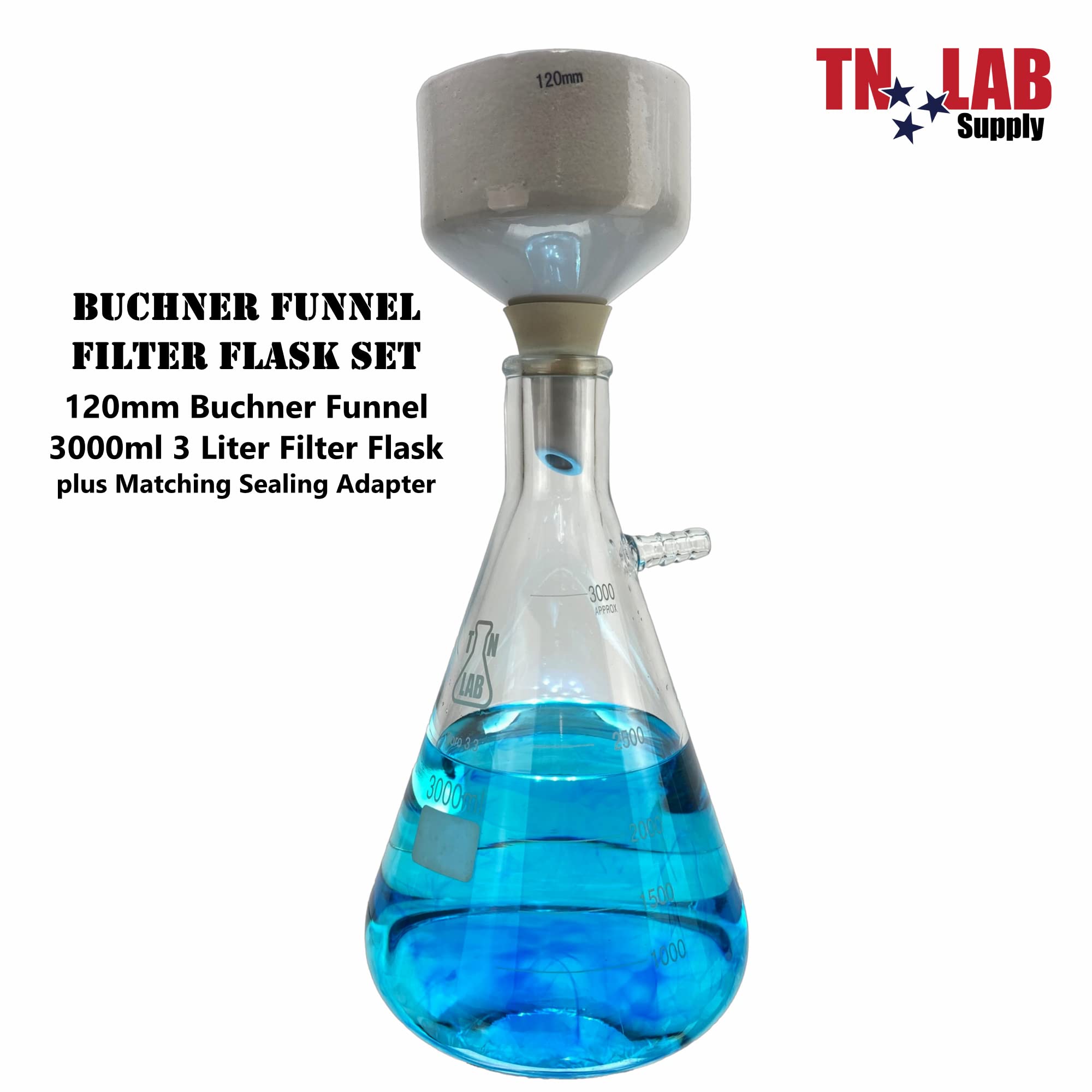 Premium Buchner Funnel Kit with 120mm Funnel & 3000ml Vacuum Flask - 3L Lab Filter Set for Chemistry Experiments, Distillation & Scientific Research
