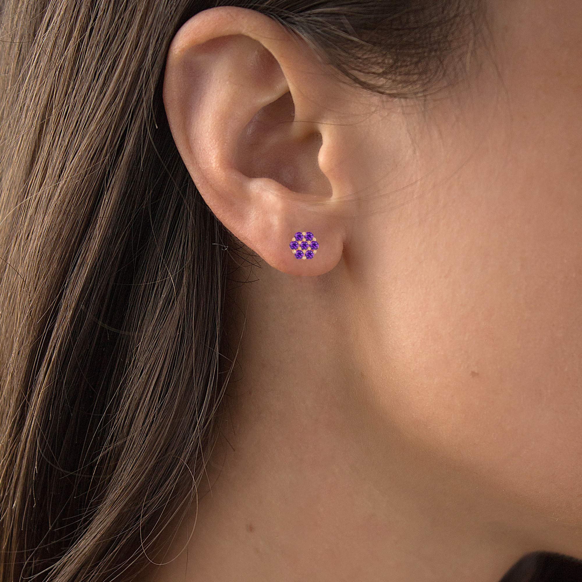 14K Gold 8mm Cluster Natural Birthstone Flower Screwback Stud Earrings for Women | Round Birthstone Jewelry | Elegant Gift for Birthday, Anniversary & Special Occasions