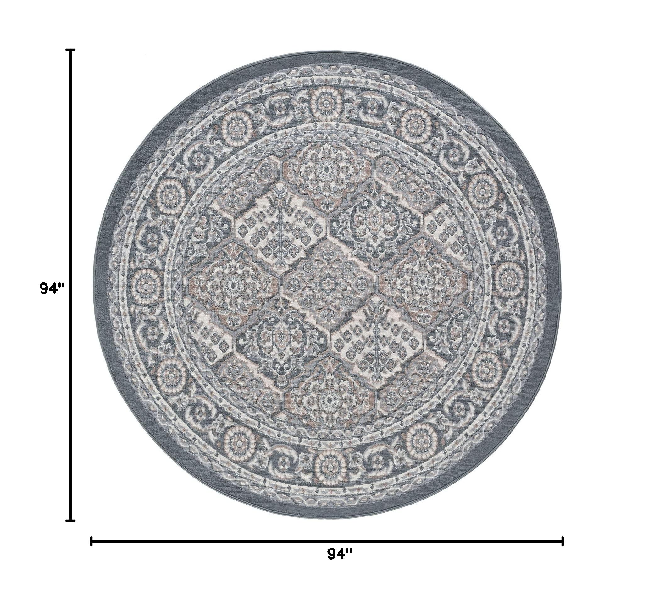 Oxnard Gray 8 Foot Round Area Rug - Traditional Oriental Design for Living Room, Bedroom & Dining Room | Soft Non-Slip Floor Mat for Home Decor & Family Gatherings