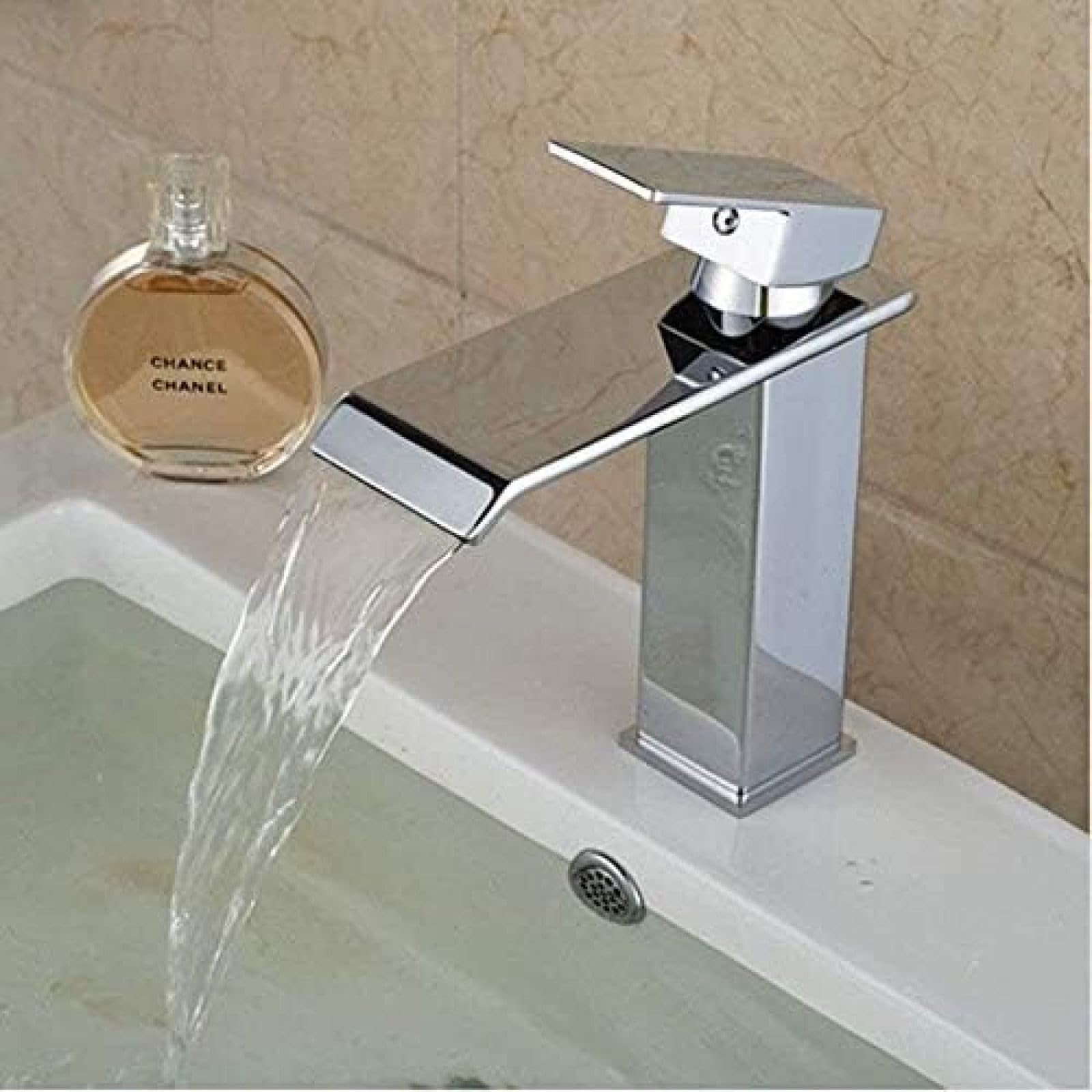 CRJUS Premium Chrome Brass Kitchen Faucet - Waterfall Square Design Mixer Tap for Bathroom & Vanity Sink - Ideal for Modern Home, Restaurant, and Commercial Use