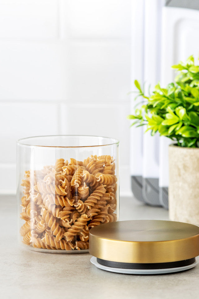 Premium Airtight Glass Food Storage Jars with Brass Lids - 32oz Set of 4 for Kitchen Pantry Organization, Dry Goods, Coffee, Tea & Spices | Eco-Friendly, Leakproof Containers for Meal Prep & Bulk Food Storage