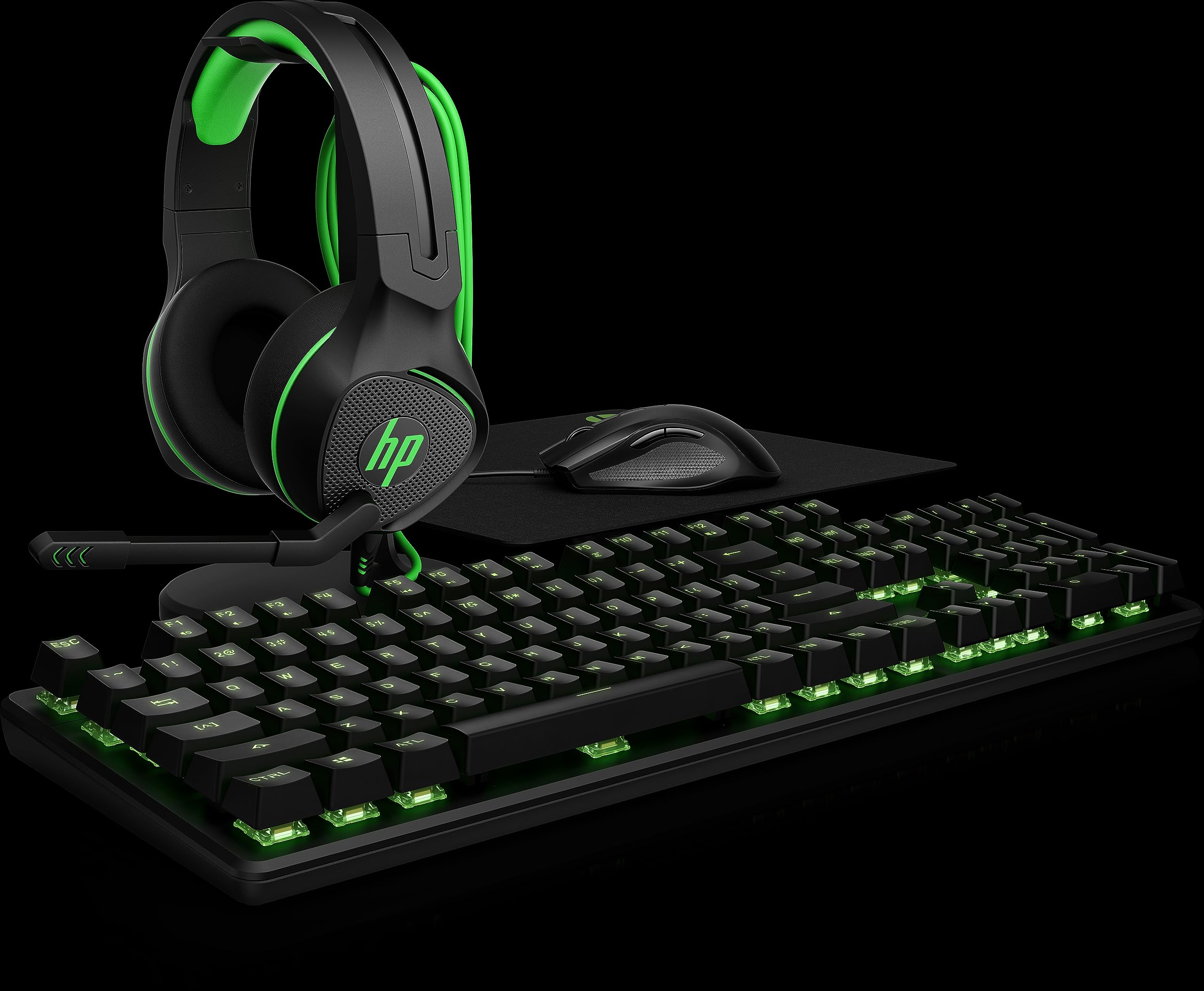 HP Pavilion Gaming 400 Headset with In-line Controls, Foldable Mic & Soft Leatherette Ear Cushions - Compatible with PS4, PS5, Xbox Series X/S - Black/Green - Perfect for PC Gaming, Console Play & Online Chat
