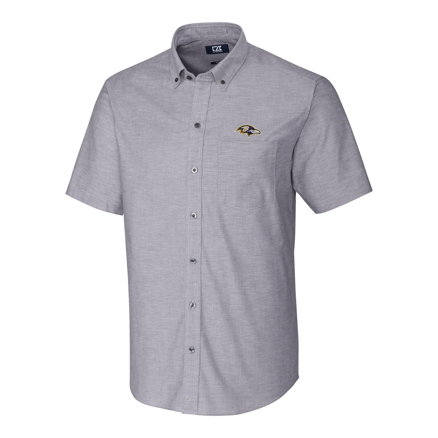 Cutter & Buck Men's NFL Stretch Oxford Short Sleeve Button Down Shirt - Comfortable Woven Casual Shirt for Football Fans, Game Day Outfits & Office Wear