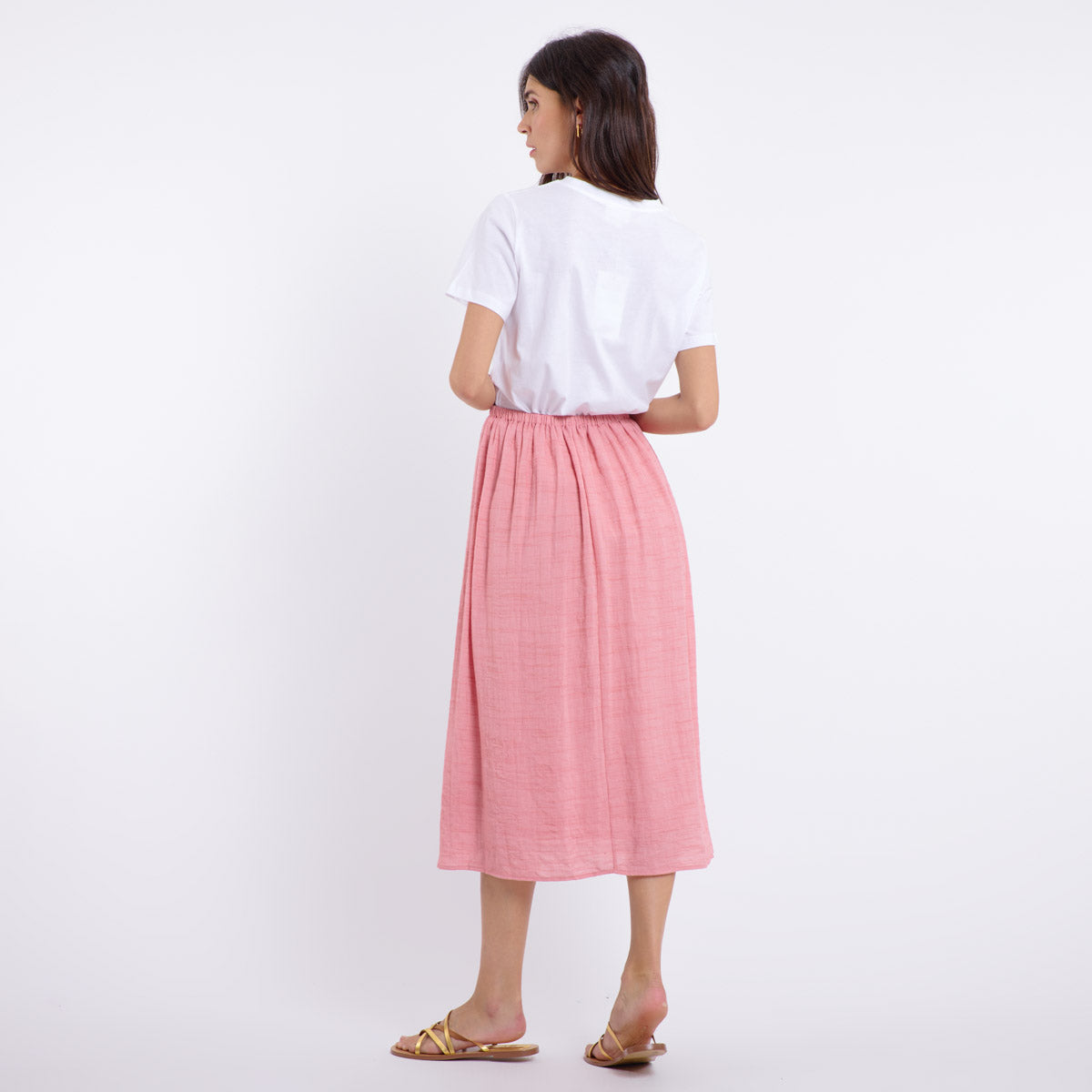 AUXANE Women's Flowy Pink Skirt - Elegant A-Line Midi Skirt for Casual & Office Wear | Perfect for Spring & Summer Outfits