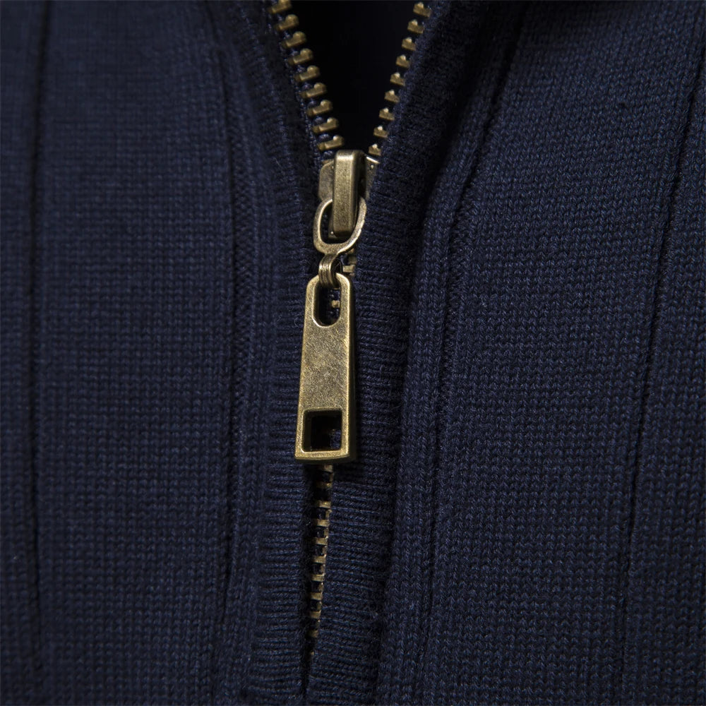 Men's Autumn Winter Cotton Knit Stand Collar Zipper Pullover Sweater - High Quality Warm Casual Wear for Outdoor & Office