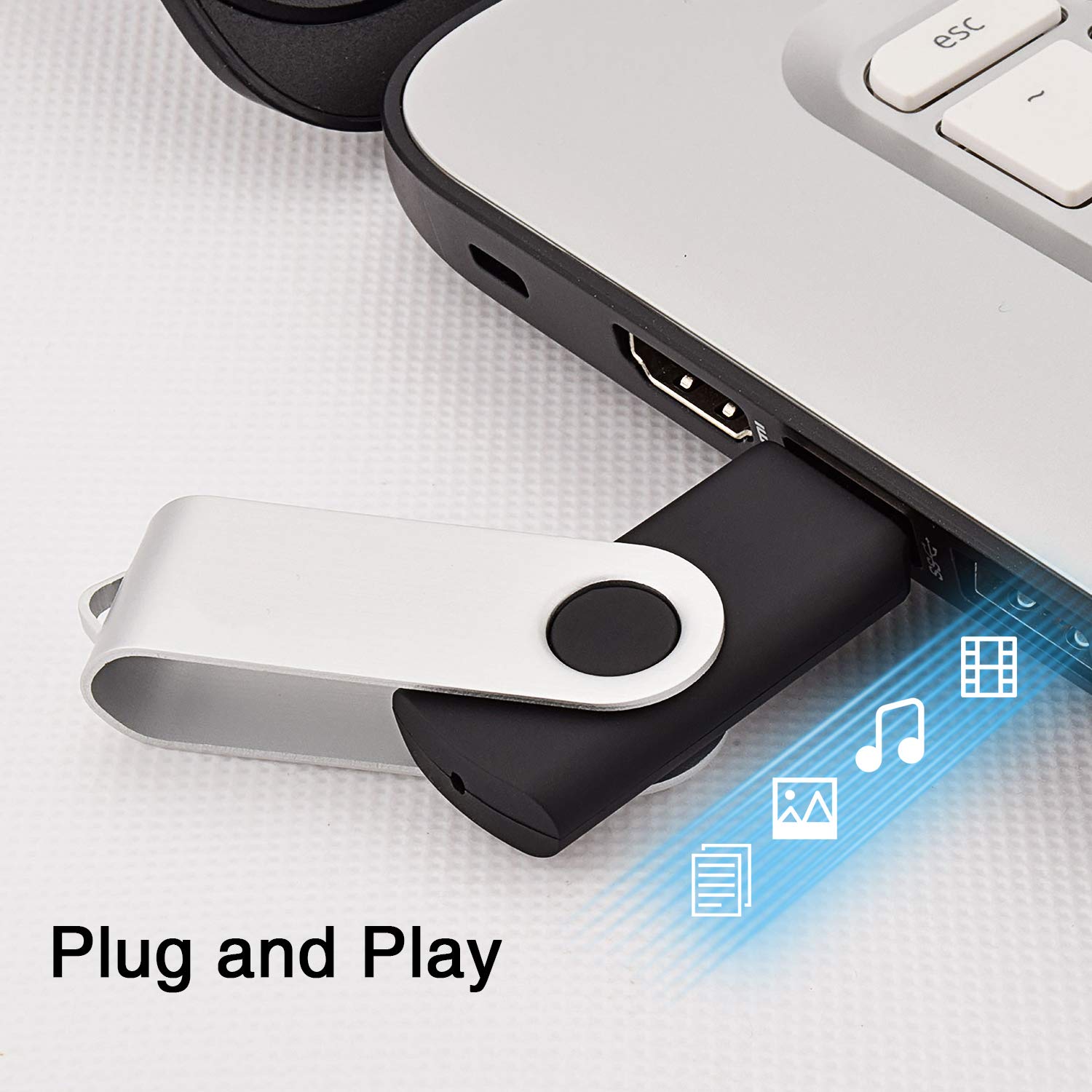 KOOTION 100 Pack 8GB USB 2.0 Flash Drive Bulk - Swivel Thumb Drive Memory Stick for Data Storage, File Transfer, School, Office, Business (Black, 100 Pcs No Logo) - Perfect for Bulk Orders, Promotions & Corporate Gifts