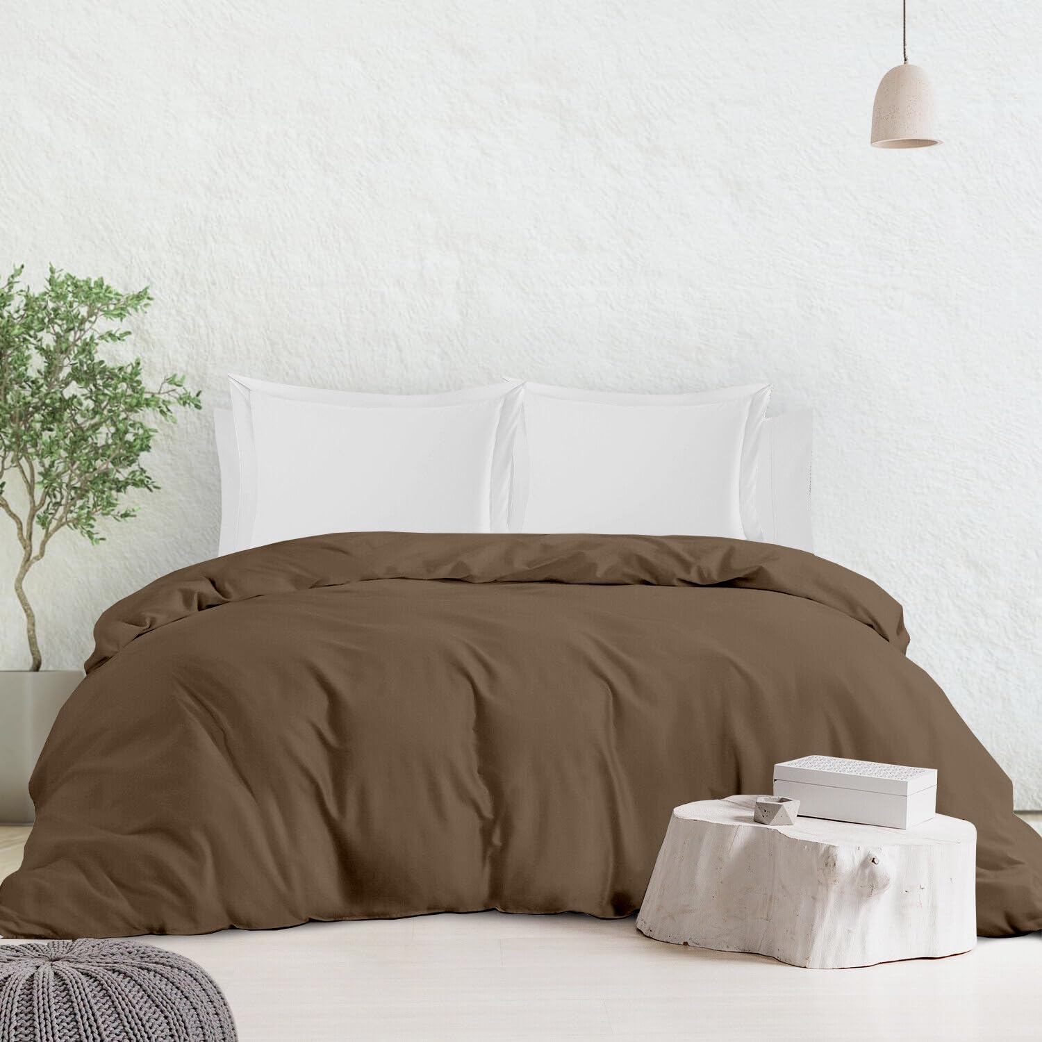 Premium 600 Thread Count King/Cal King Duvet Cover Set - 3 Piece Soft & Breathable Bedding with Zipper Closure & Corner Ties in Taupe - Perfect for Cooling Comfort in All Seasons
