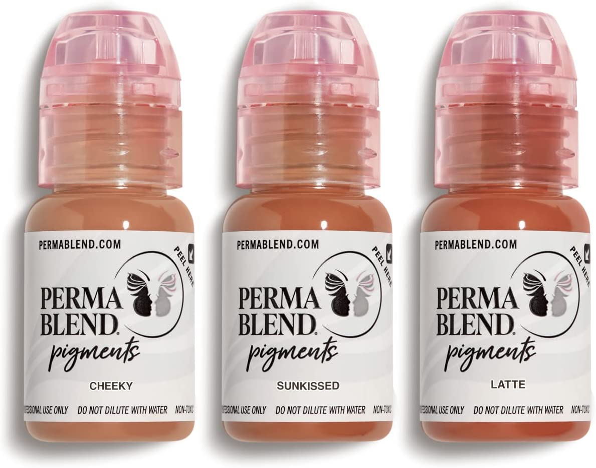 Perma Blend Nude Tattoo Ink Set for Permanent Makeup & Microblading - Professional Vegan Lip Blush Pigments (Latte, Cheeky, Sun-Kissed) - 0.5oz Each - Perfect for Lip Tattoo, Eyebrow Microblading & Cosmetic Tattoo Supplies