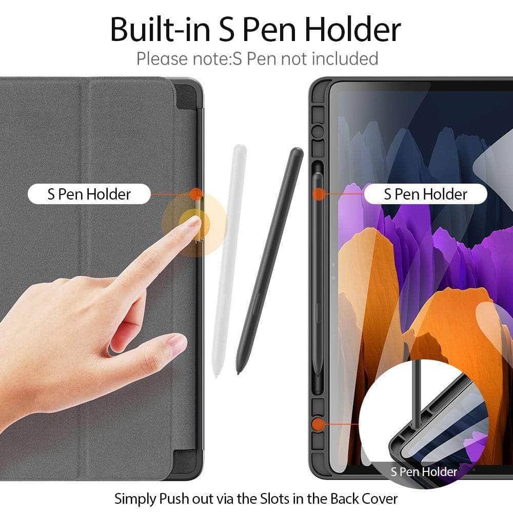 Premium Magnetic Pencil Holder Case for Samsung Galaxy Tab S7 Plus 12.4 (T970/T975) - Protective Smart Cover with Stylus Storage for Work, School & Digital Art