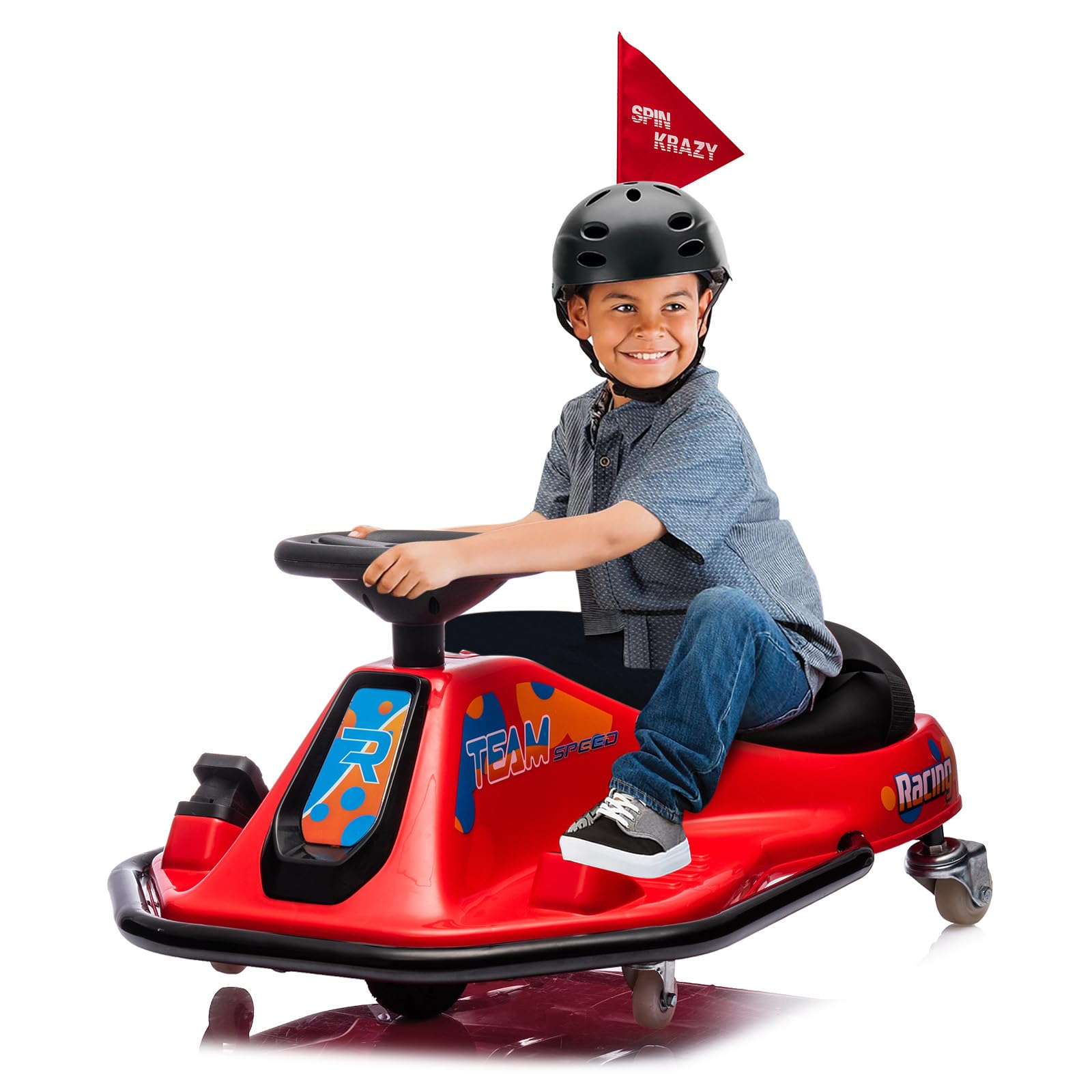GARVEE 360° Rotating Electric Drift Go Kart for Kids - 24V Ride On Race Car with Adjustable Speed, LED Flashing Lights, Music & Flag - Perfect for Indoor/Outdoor Play, Birthday Gifts & Backyard Racing