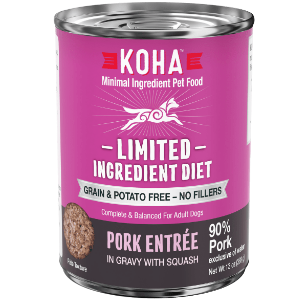 KOHA LID Pork Entrée Canned Dog Food - Grain-Free, Limited Ingredient Diet for Dogs with Sensitive Stomachs - Perfect for Mealtime, Travel & Emergency Pet Food Supply