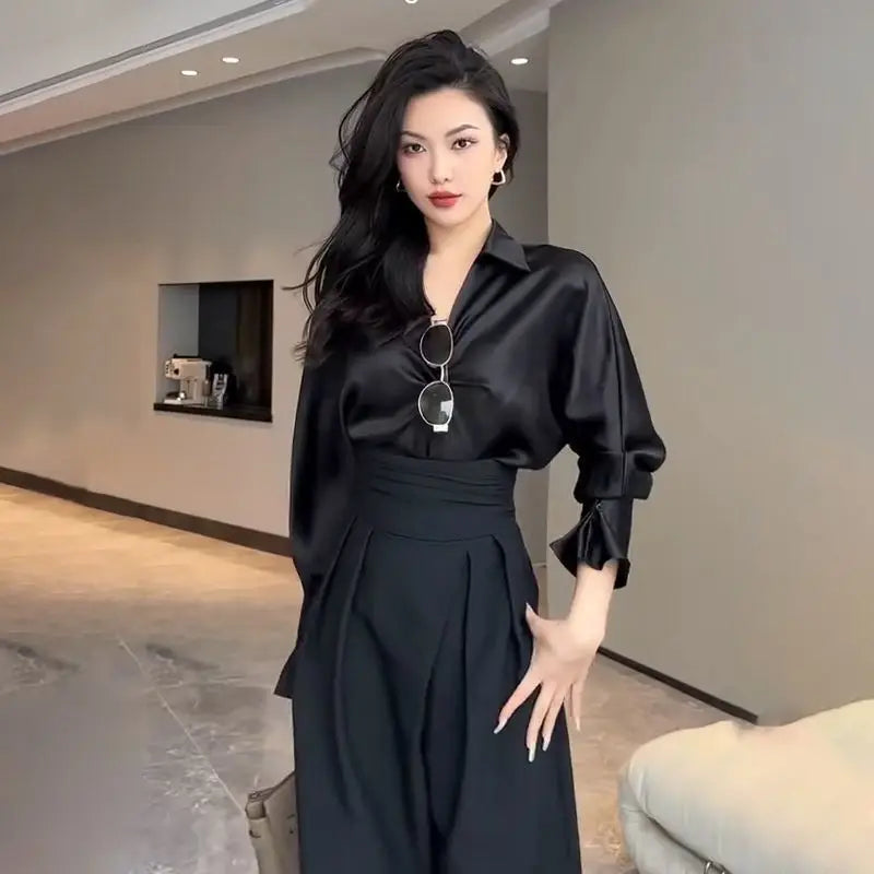 Women's Black Wide Leg Pants - High Waist Slimming Straight Leg Trousers for Casual Wear | Office, Lounge & Street Style Outfits