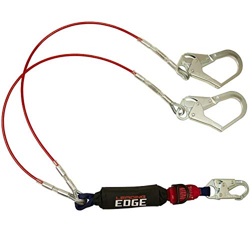 Falltech Leading Edge Dual Class Y-Leg Shock Absorbing Lanyard with Rebar Hooks - Durable Safety Harness for Construction & Roofing Work | OSHA Compliant Fall Protection Gear